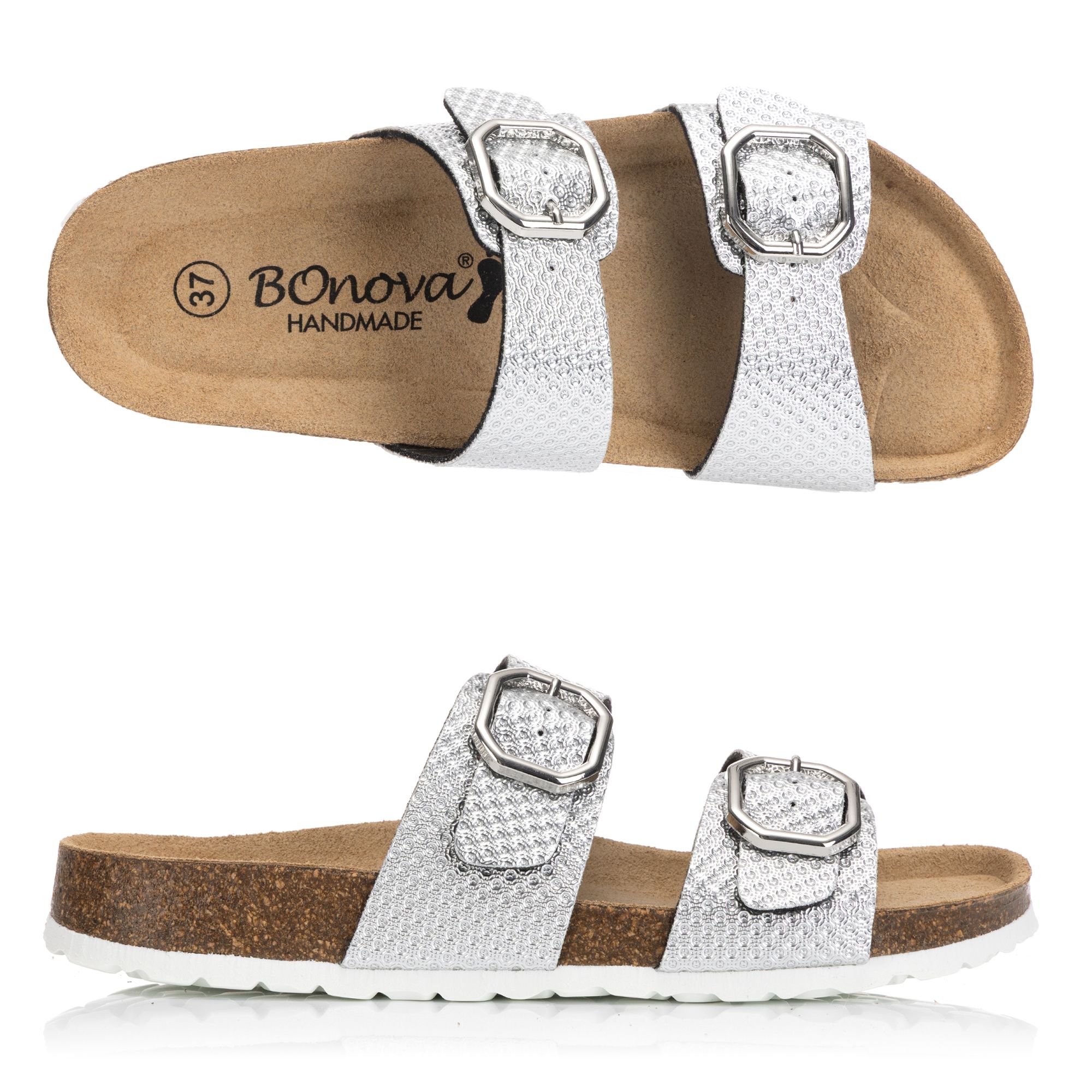 BONOVA Damen-Pantolette Metallic-Optik 2 verstel. Riemen Super-Soft-Fußbett