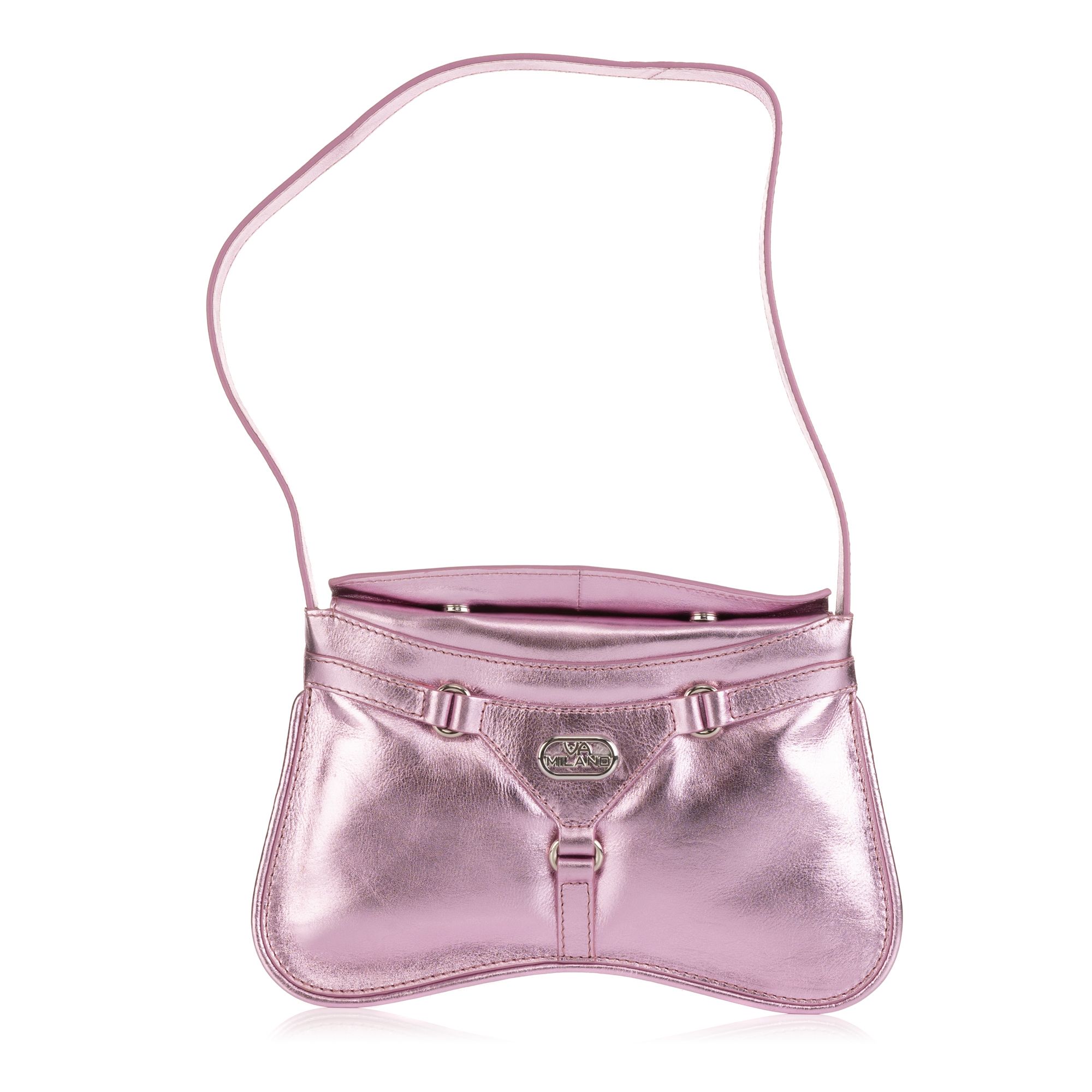 VIA MILANO Schultertasche echt Leder Metallic div. Fächer