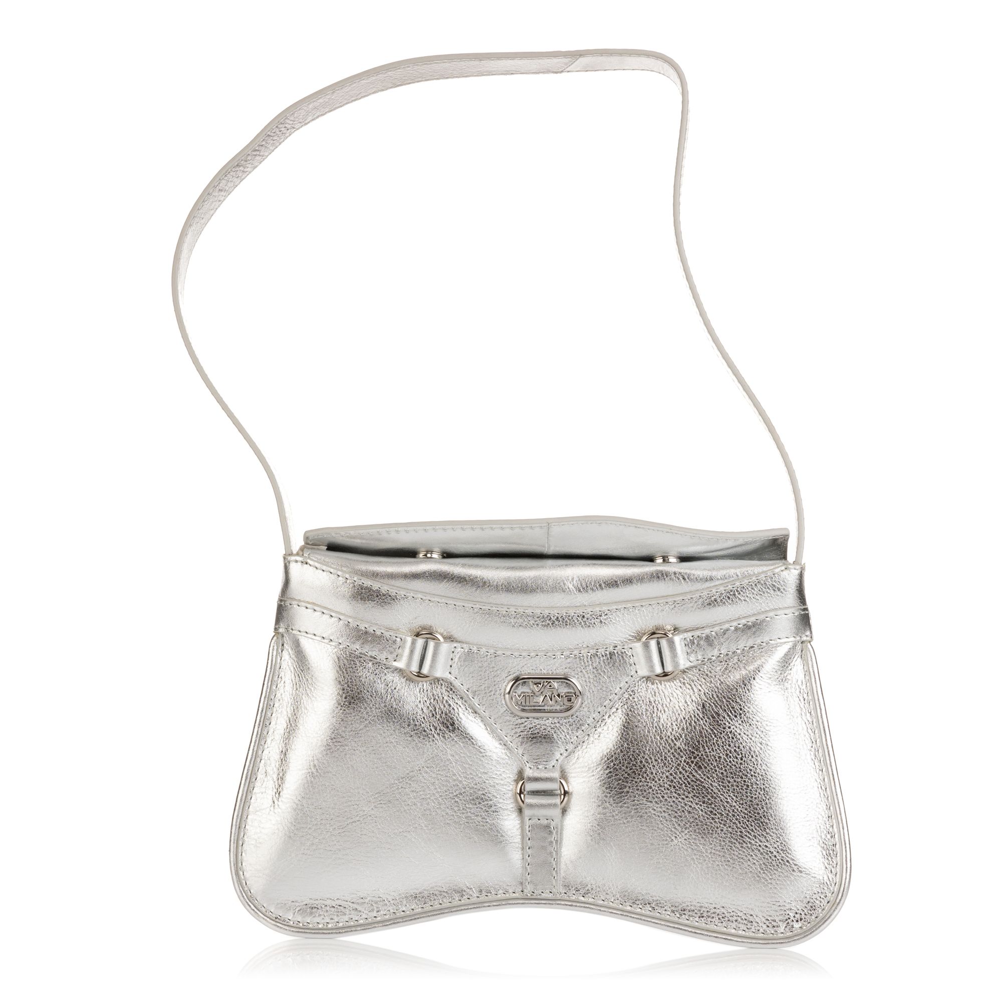 VIA MILANO Schultertasche echt Leder Metallic div. Fächer