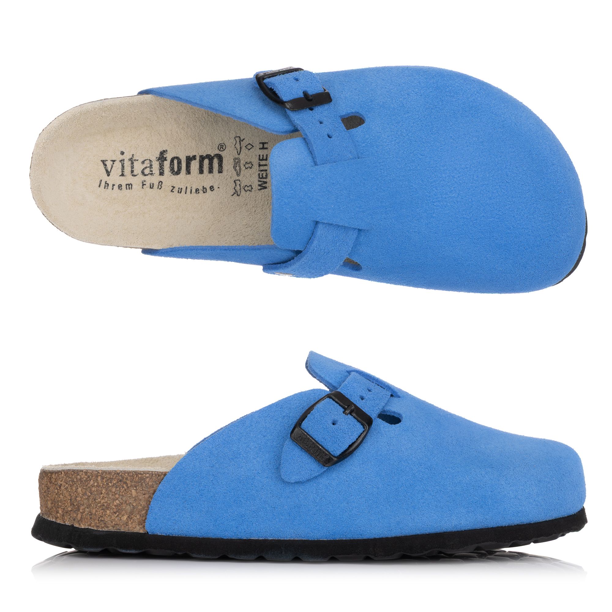 VITAFORM Damen-Clog Veloursleder Schnalle Korkfußbett