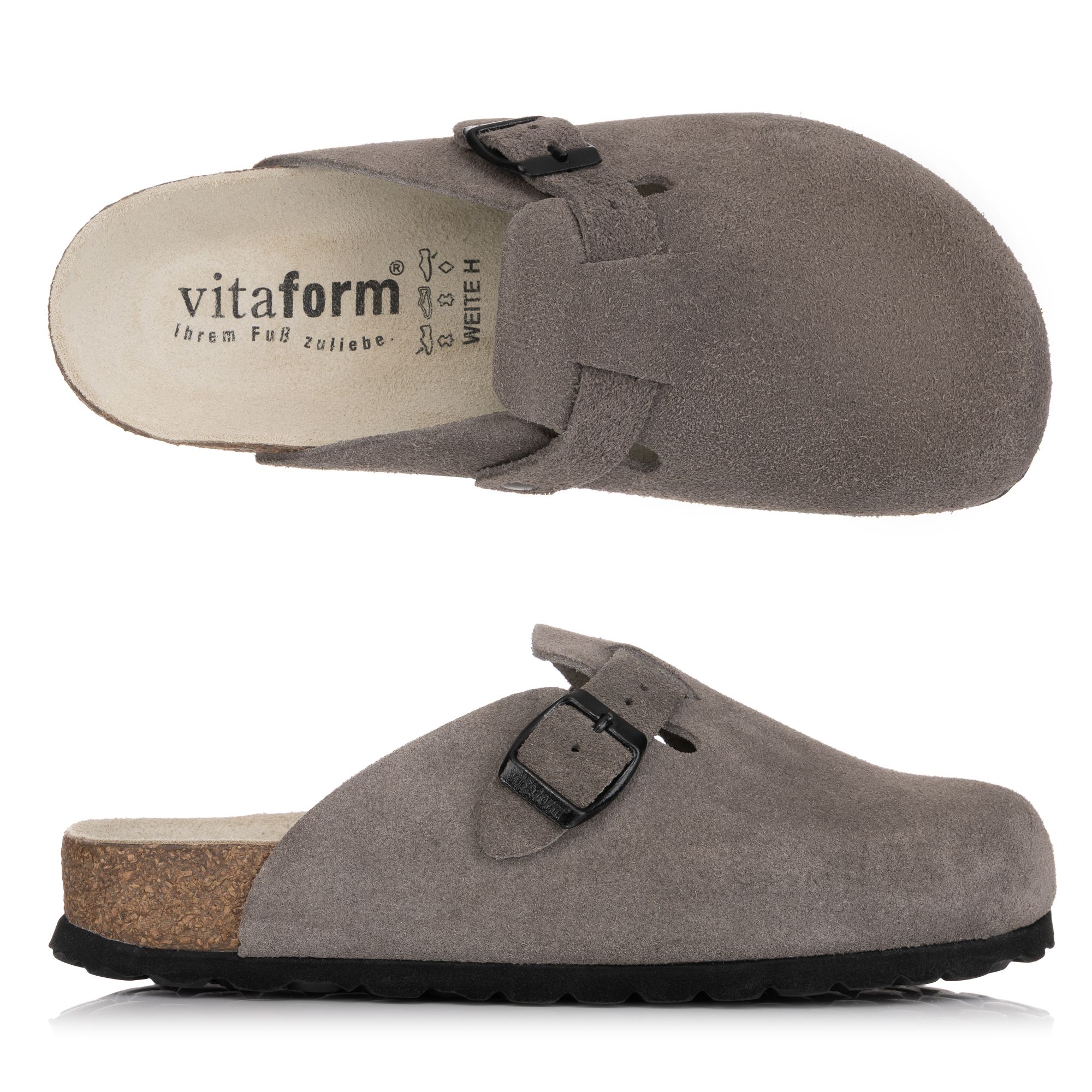 VITAFORM Damen-Clog Veloursleder Schnalle Korkfußbett