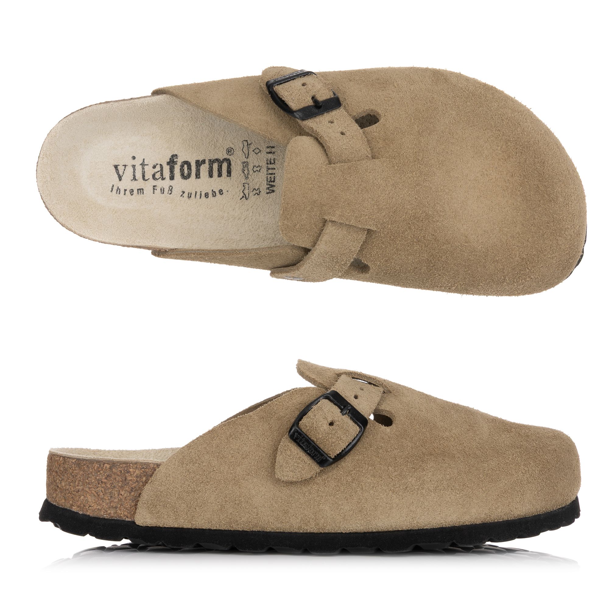 VITAFORM Damen-Clog Veloursleder Schnalle Korkfußbett