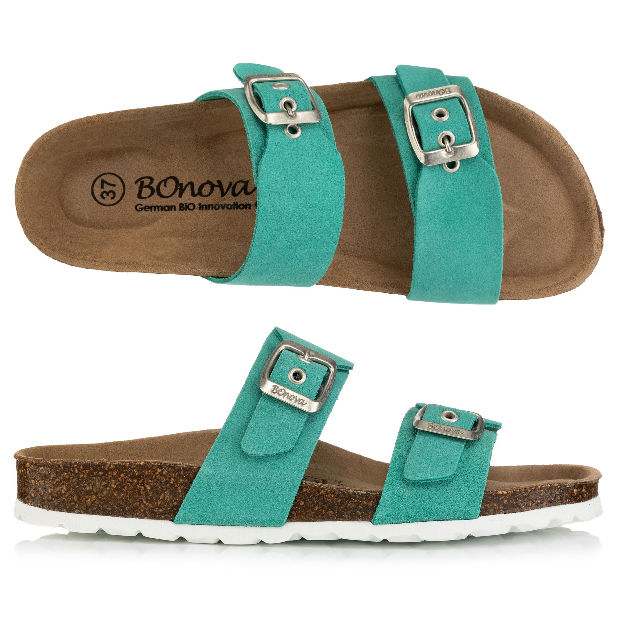 BONOVA Damen-Pantolette Veloursleder verstl. Riemen Super-Soft-Fußbett