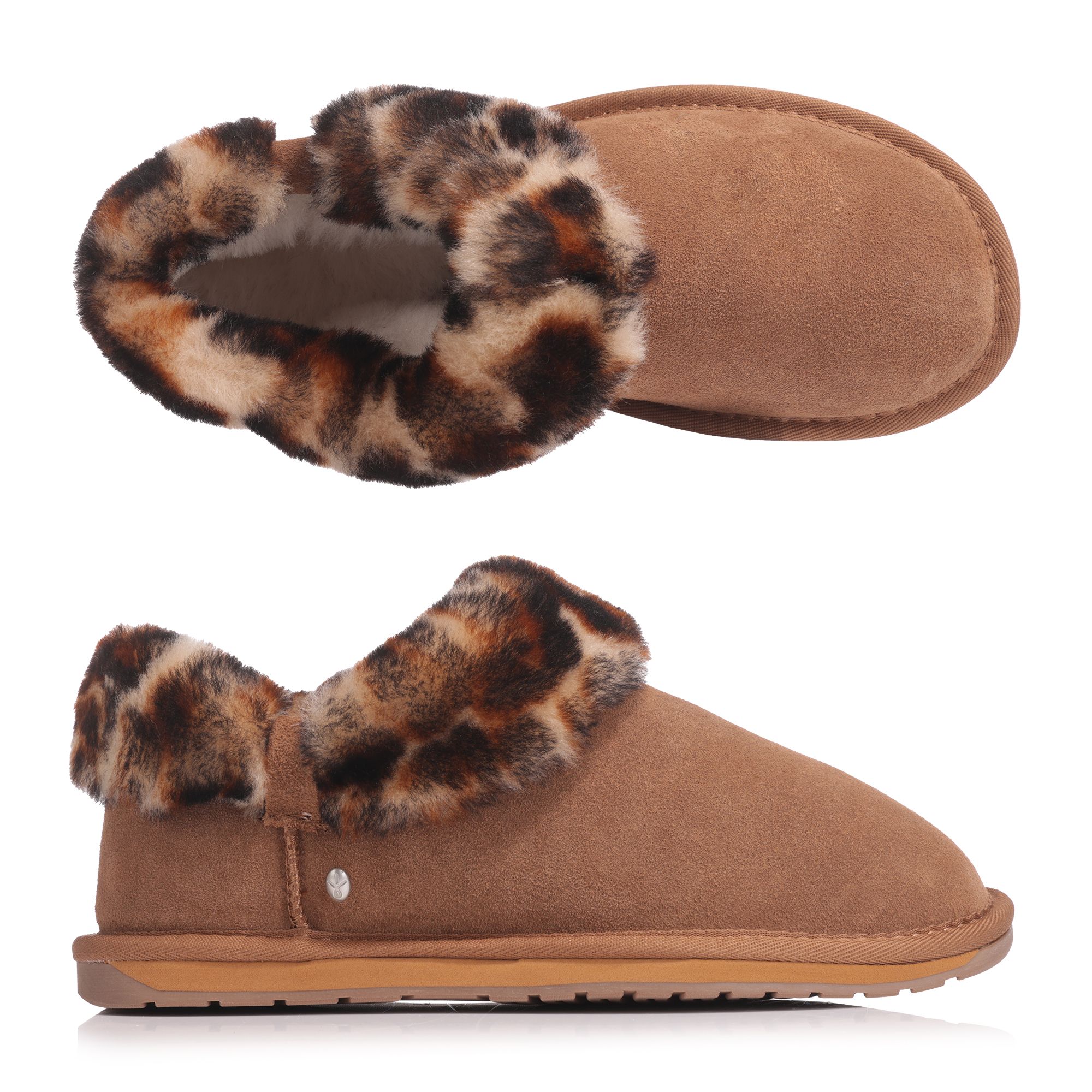 EMU Australia Damen-Hausschuh Baia Bow Leopardmuster Schafsfell