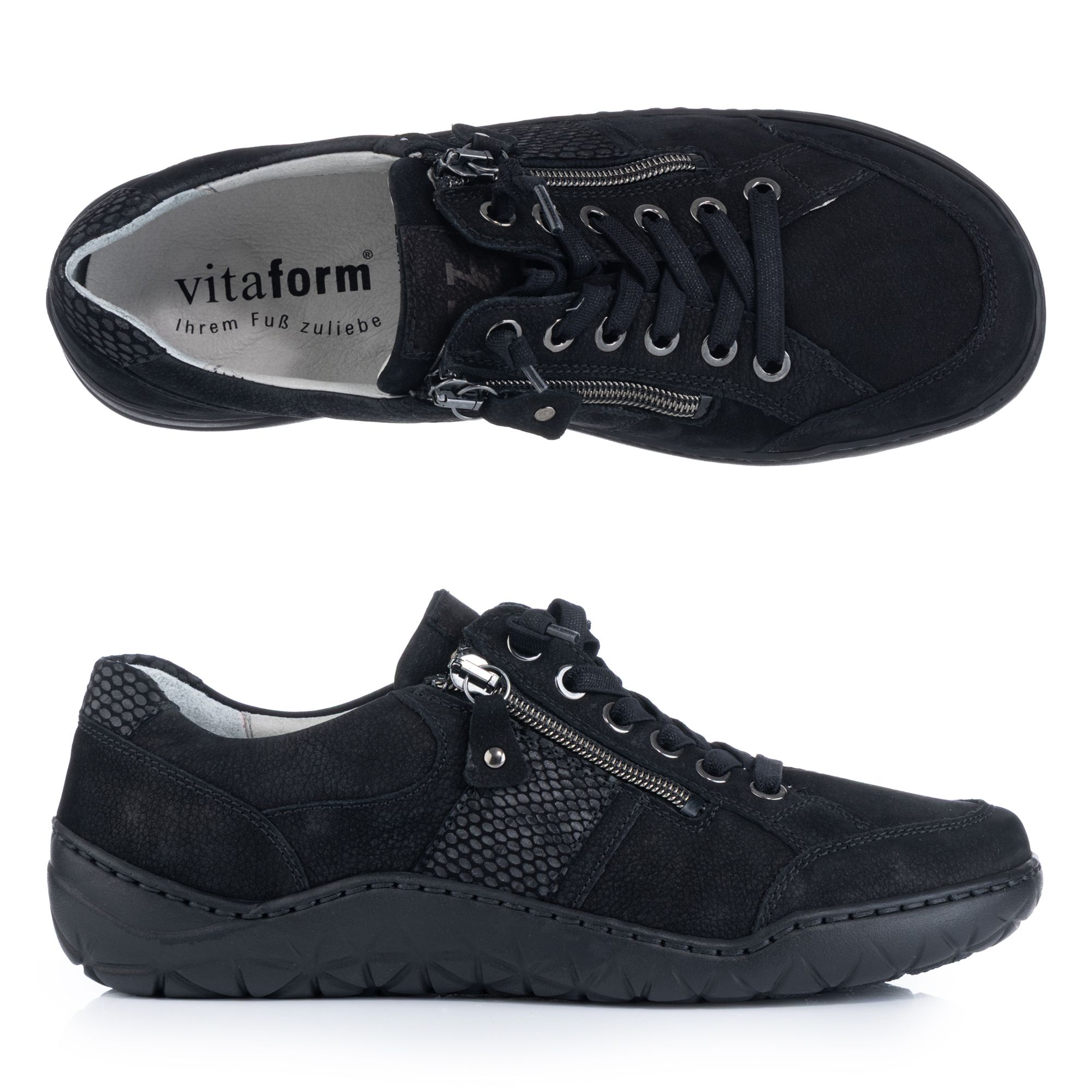 VITAFORM Damen-Sneaker Nubuk-/Softnappaleder 2 Reißverschlüsse EXTRAWEIT