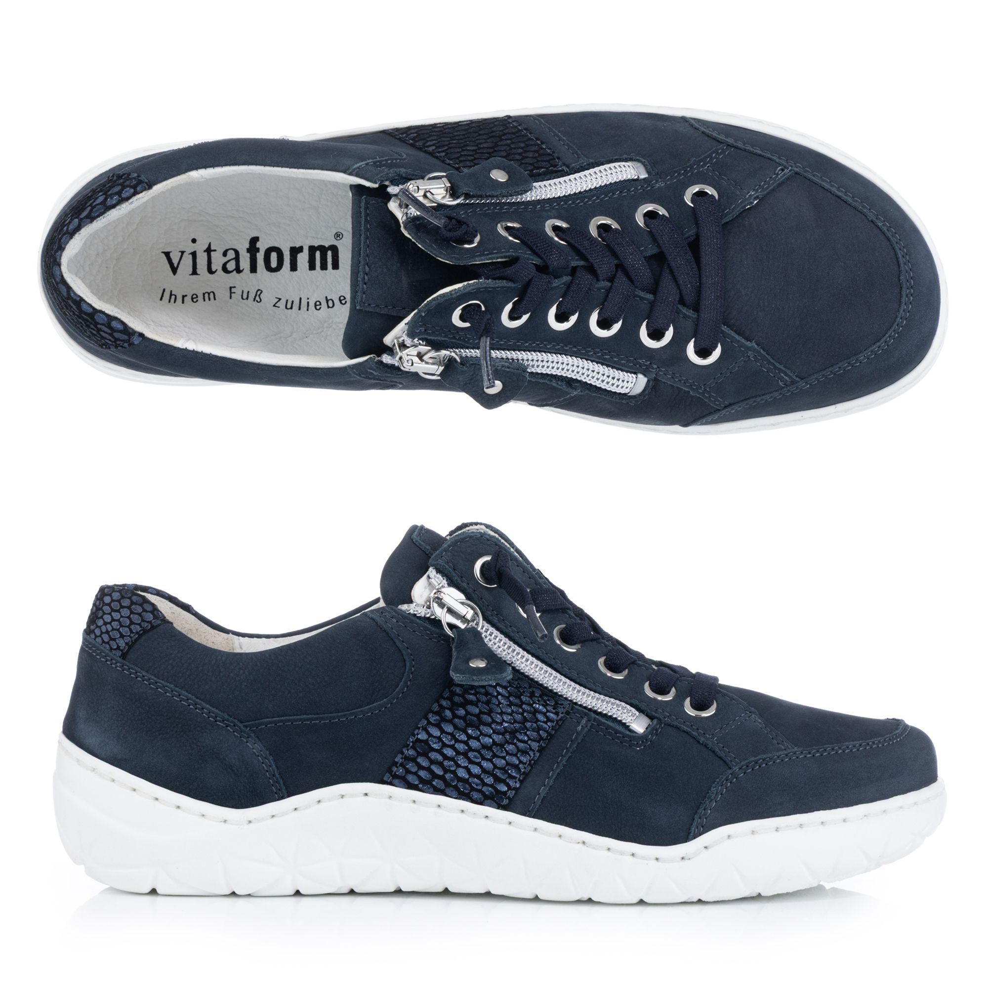 VITAFORM Damen-Sneaker Nubuk-/Softnappaleder 2 Reißverschlüsse EXTRAWEIT