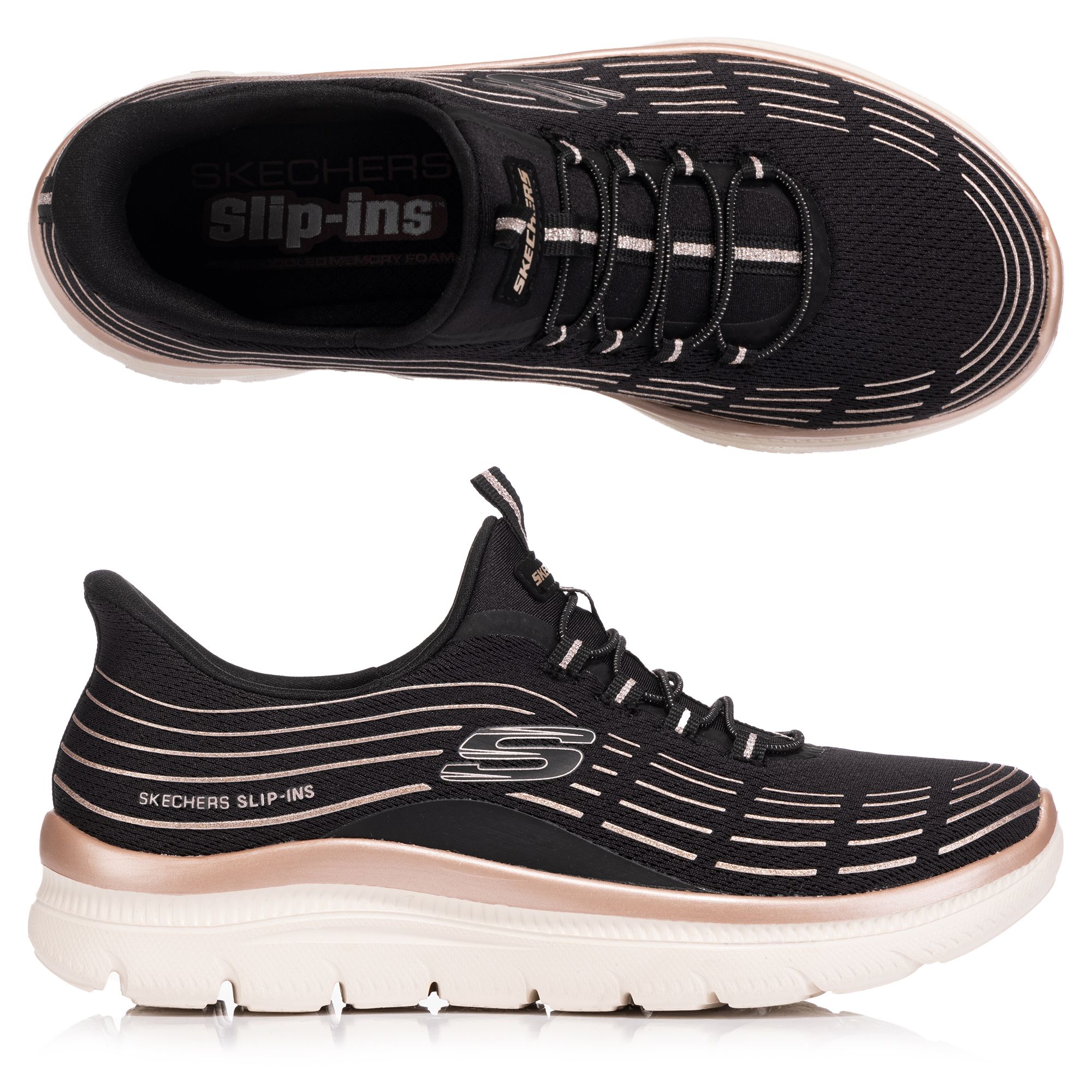 SKECHERS Damen-Slipper Summits Plus Glitzer 3D-Druck Hands Free Slip-ins®