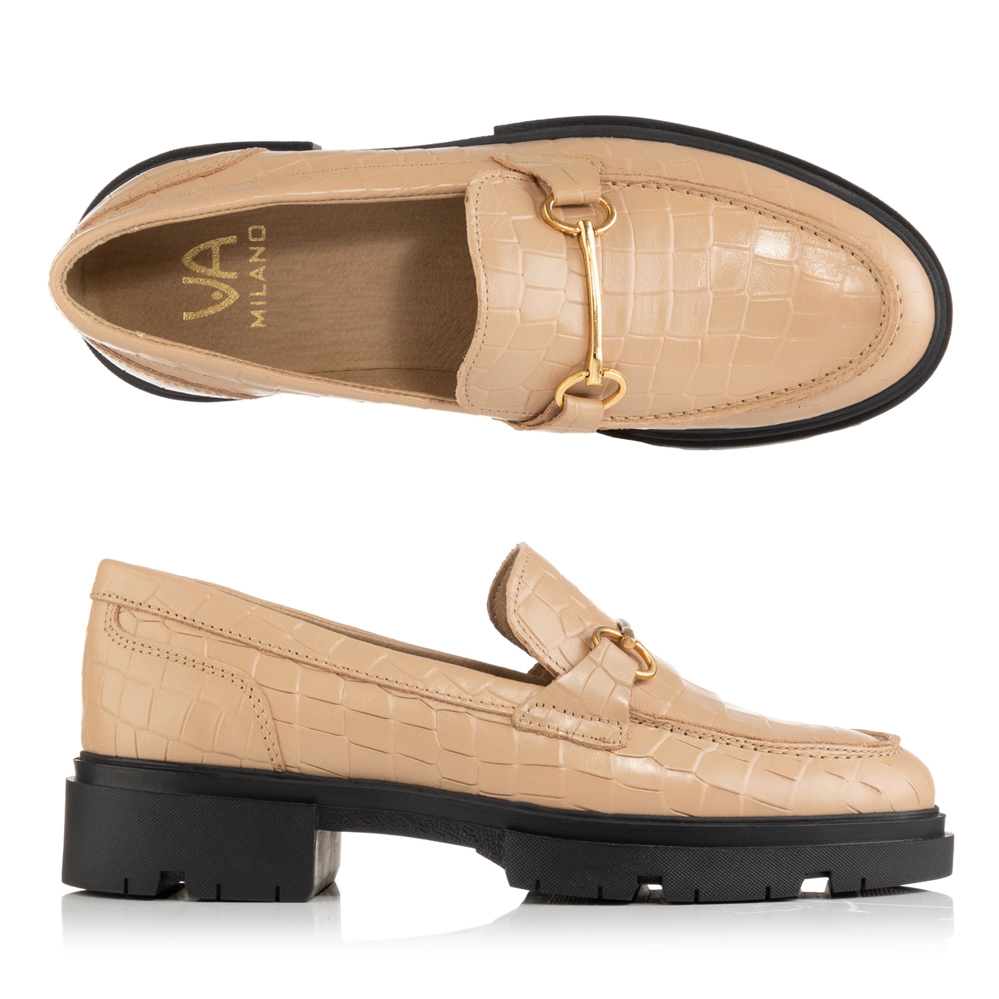 VIA MILANO Damen-Loafer echt Leder Kroko-Optik Innensohle gepolstert