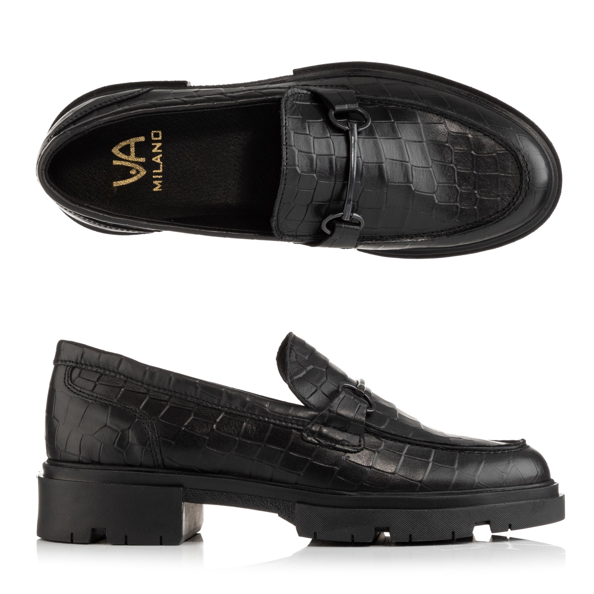 VIA MILANO Damen-Loafer echt Leder Kroko-Optik Innensohle gepolstert