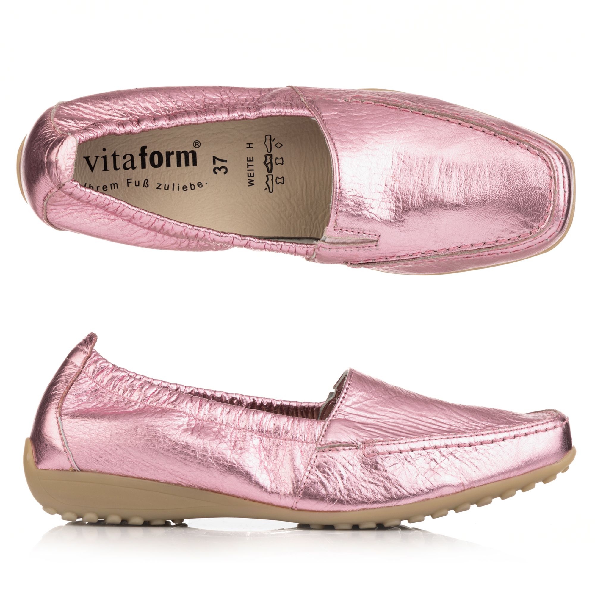 VITAFORM Damen- Mokassin Hirschleder metallic Sohle Hanne