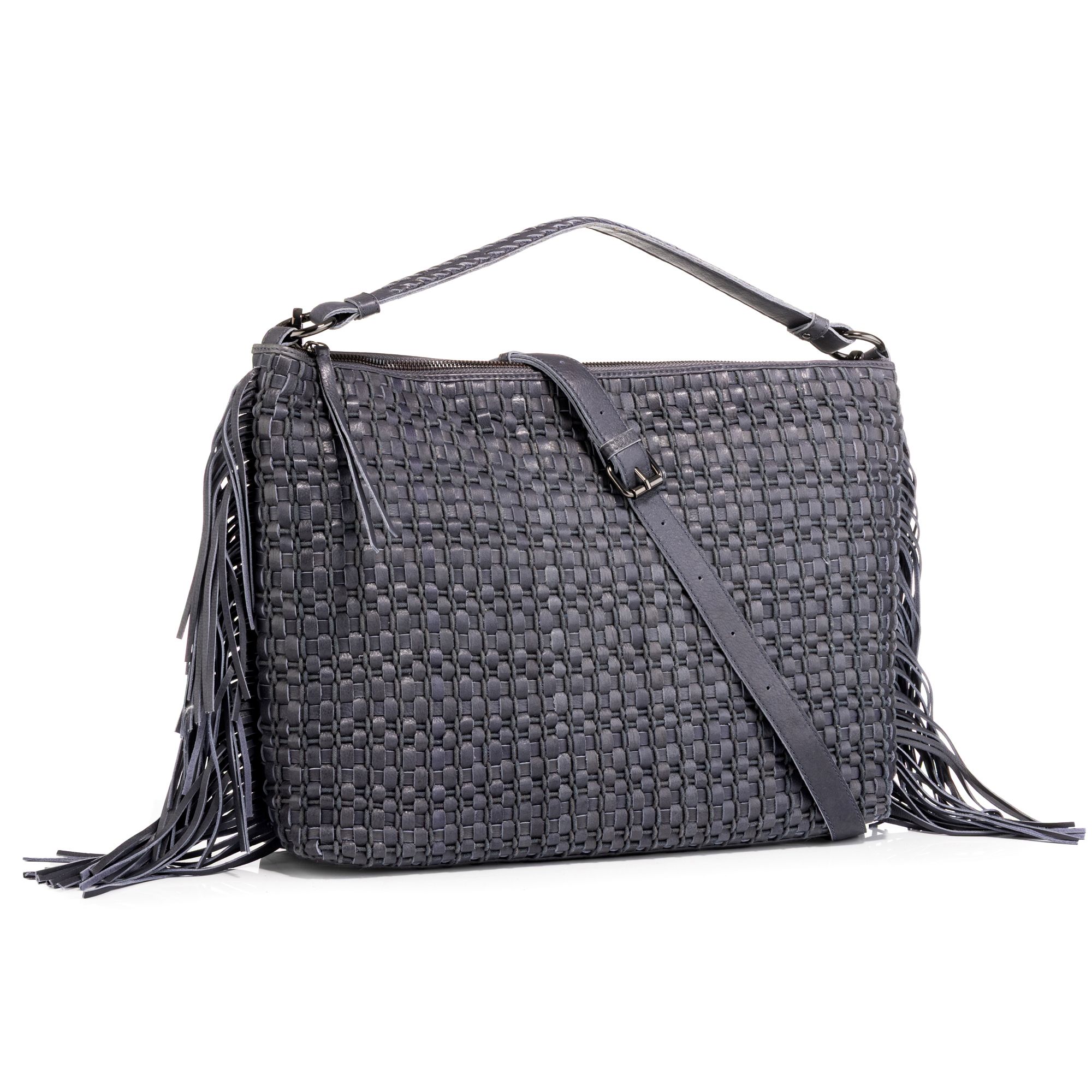DAWID by Dawid Tomaszewski Schultertasche echt Leder Fransen/geflochten