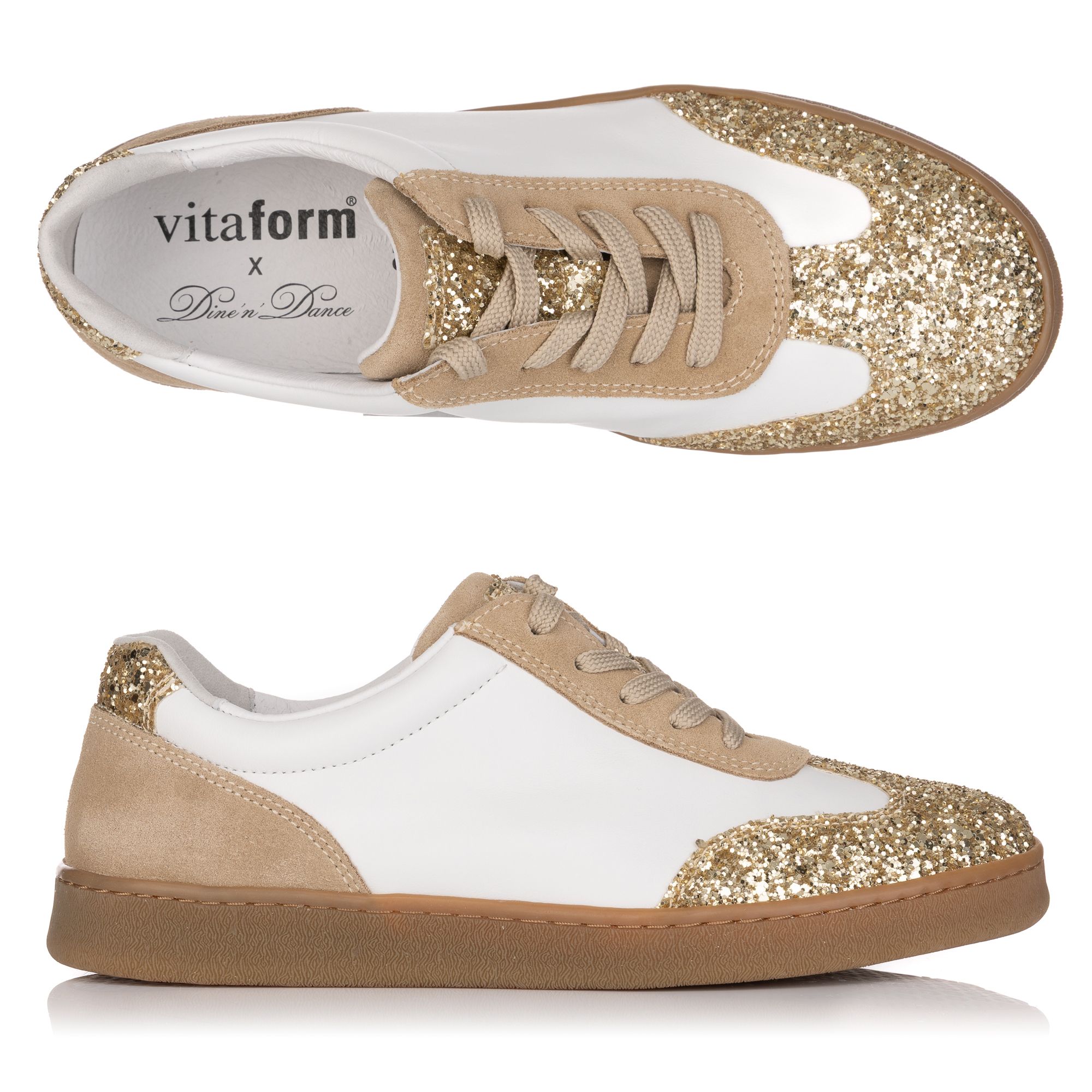 DINE 'N' DANCE Damen-Sneaker echt Leder Pailettenmaterial Weite H