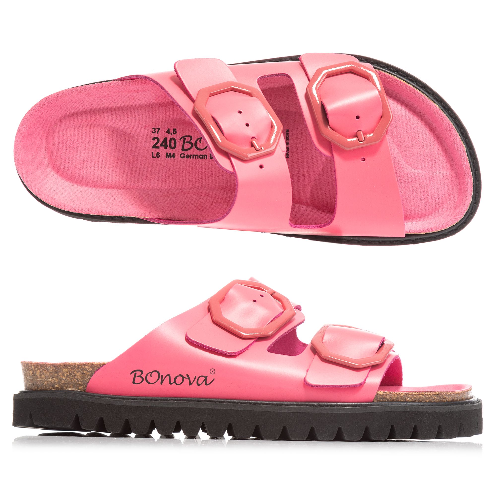 BONOVA Damen-Pantolette Nappaleder 2 verstl. Riemen Super-Soft-Fußbett