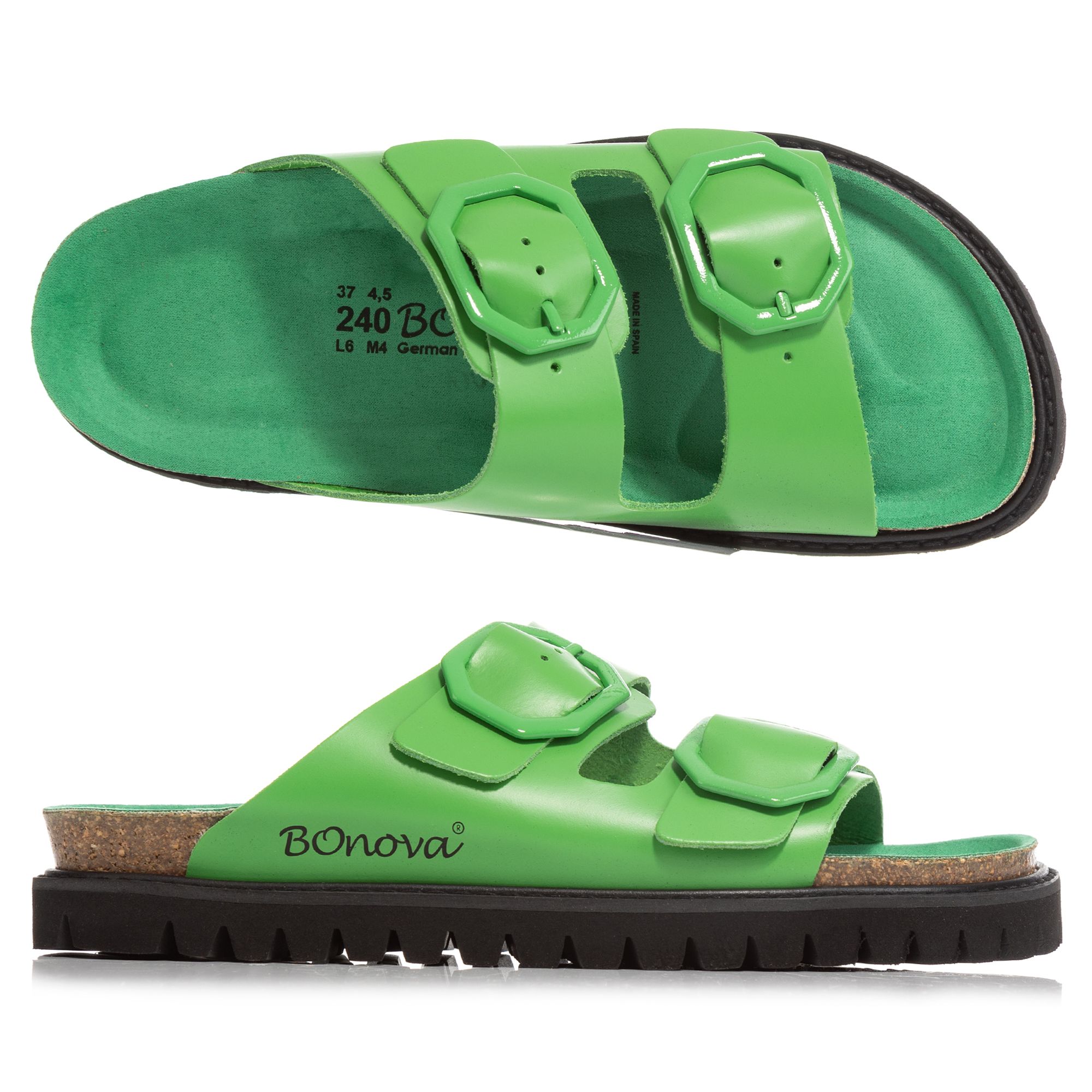 BONOVA Damen-Pantolette Nappaleder 2 verstl. Riemen Super-Soft-Fußbett