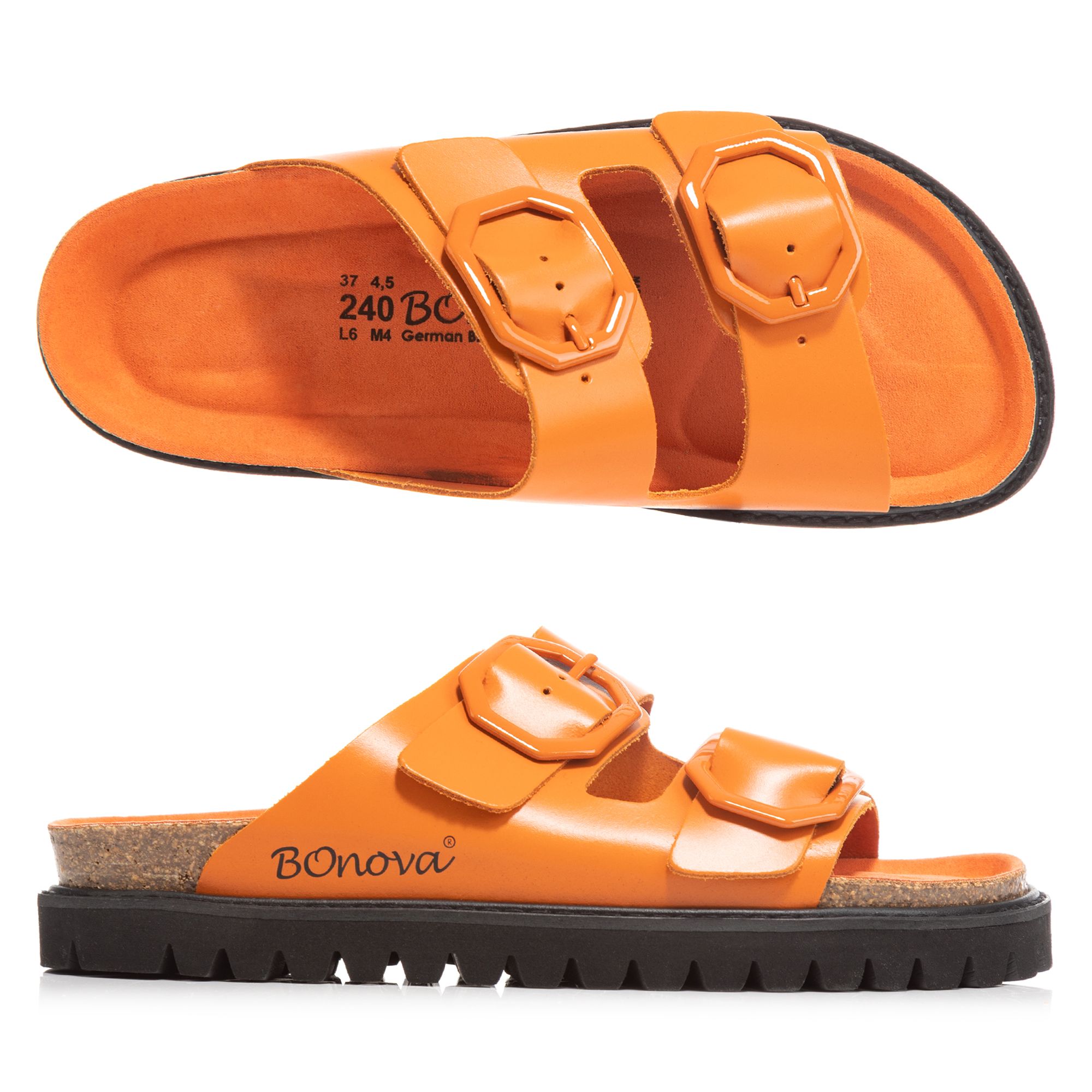 BONOVA Damen-Pantolette Nappaleder 2 verstl. Riemen Super-Soft-Fußbett