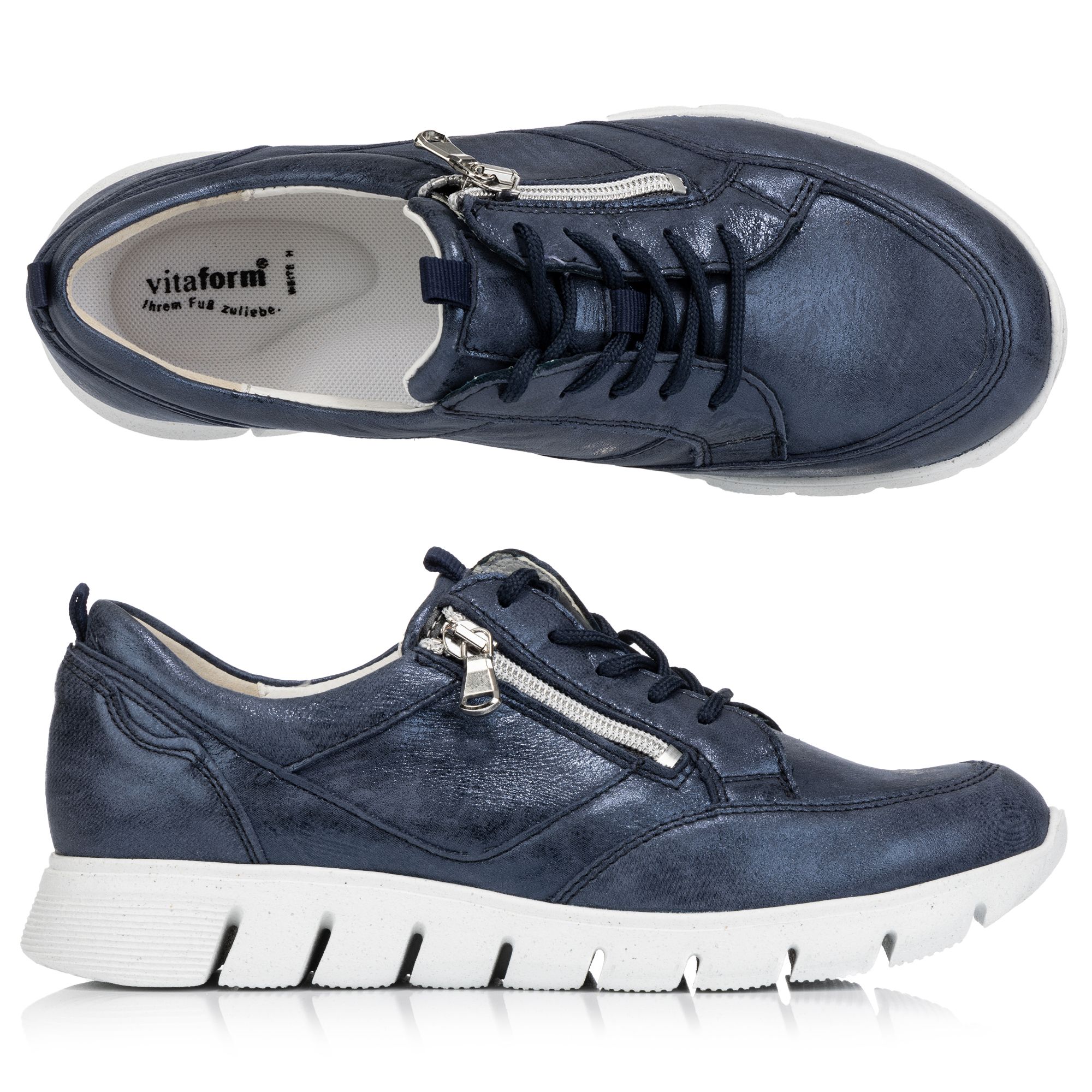 VITAFORM Damen-Sneaker Nappaleder Reißverschluss Leichtsohle