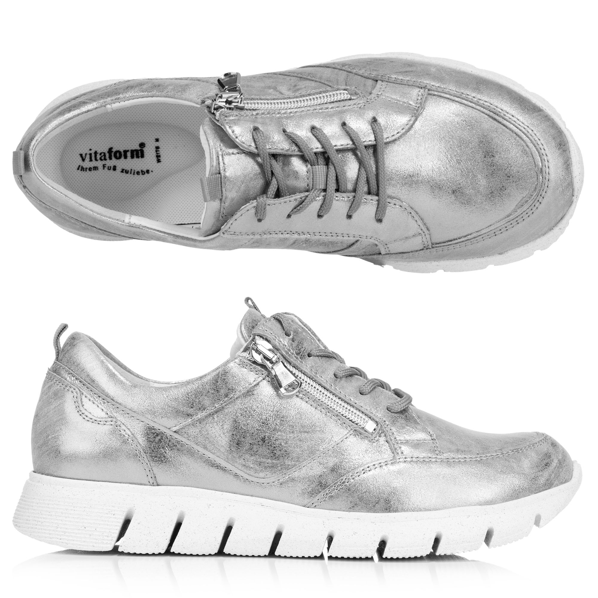 VITAFORM Damen-Sneaker Nappaleder Reißverschluss Leichtsohle