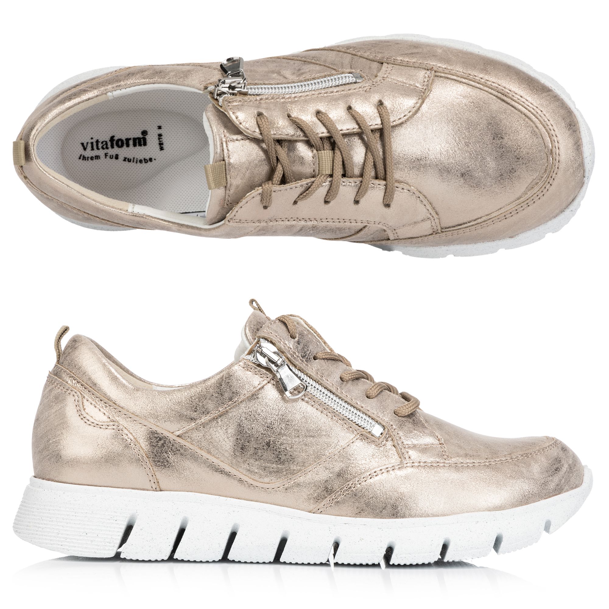 VITAFORM Damen-Sneaker Nappaleder Reißverschluss Leichtsohle