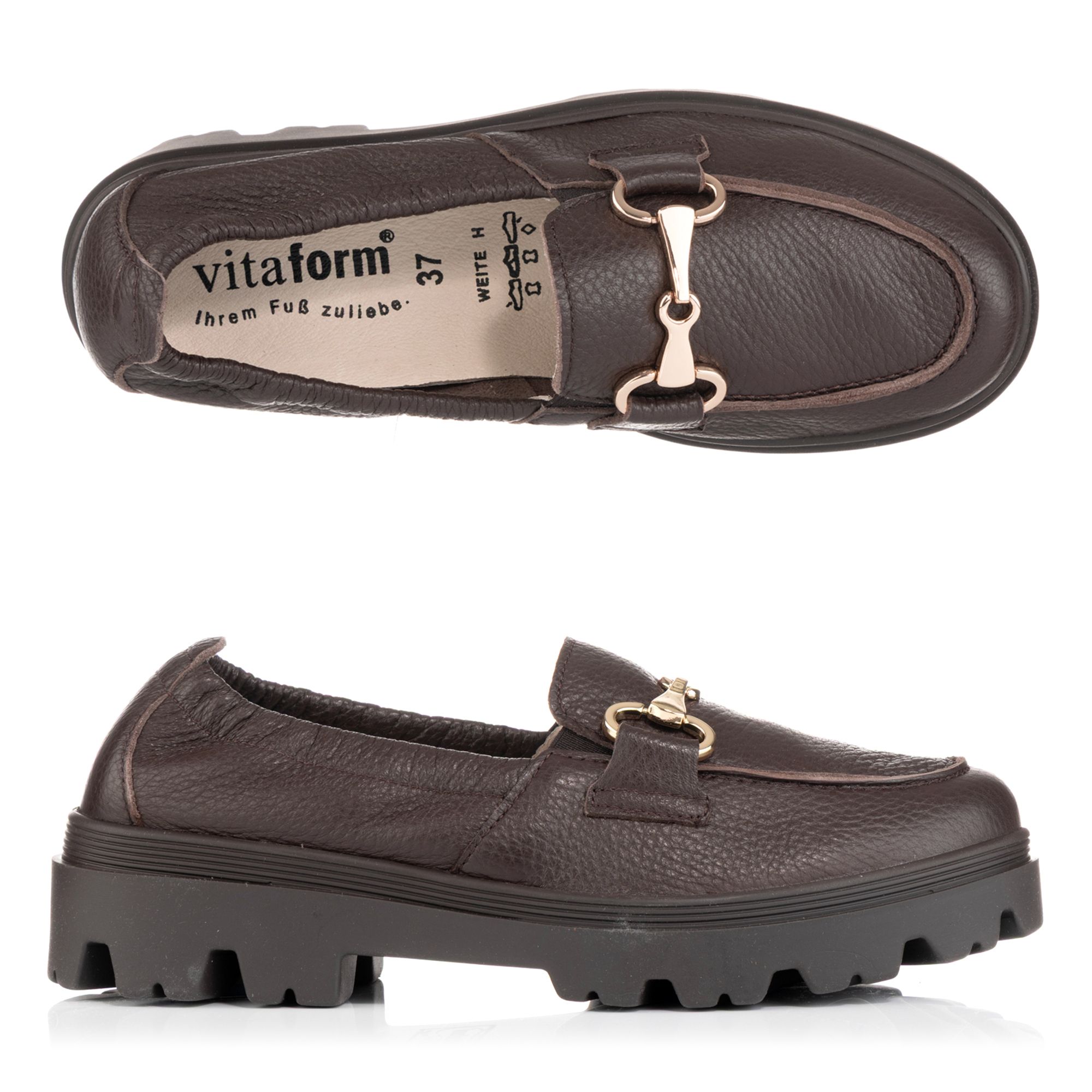 VITAFORM Damen-Slipper Hirschleder Schmucktrense Sohle Finja