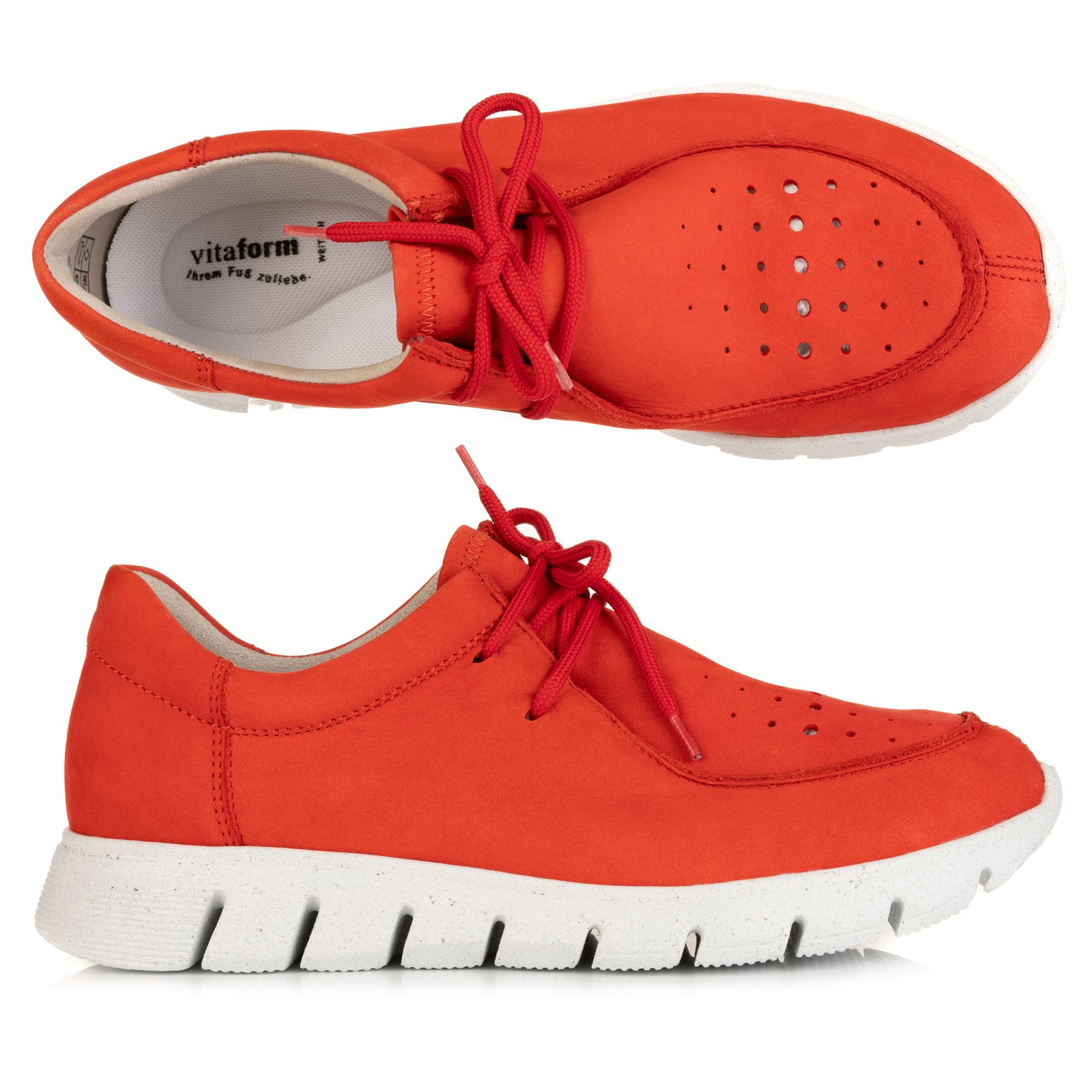 VITAFORM Damen-Schnürmokassin Nubukleder Schnürung Leichtsohle