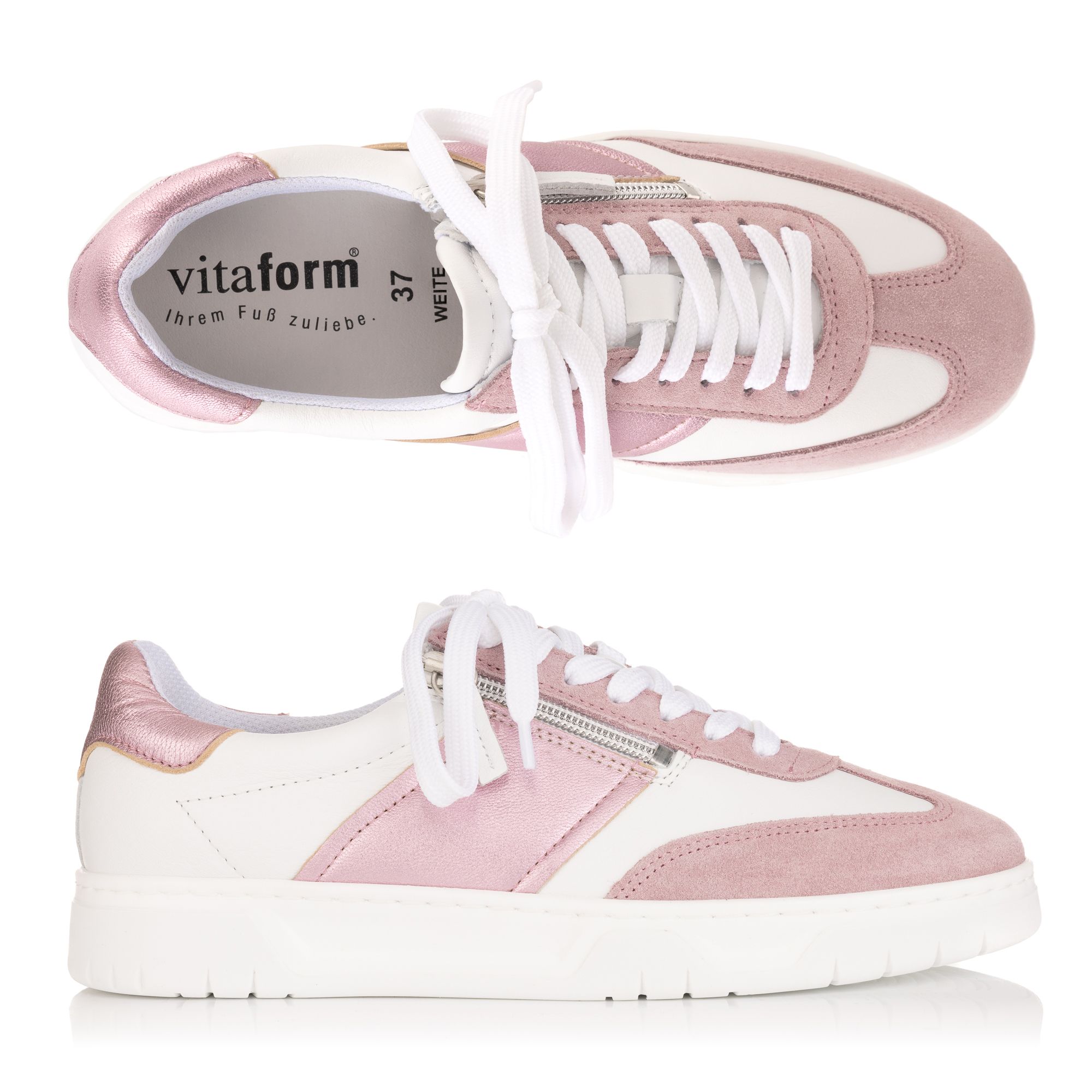 VITAFORM Damen-Sneaker Nappa/ Veloursleder seitl. Reißverschluss Sohle Marla