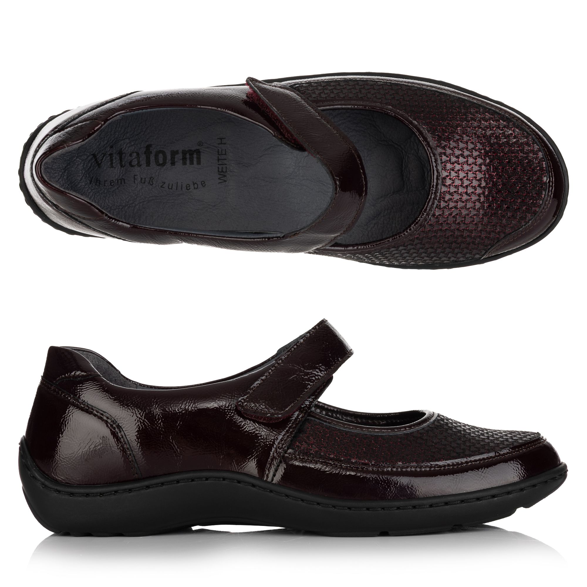 VITAFORM Mary- Jane Leder/ Stretch Klettverschluss Handnahtsohle