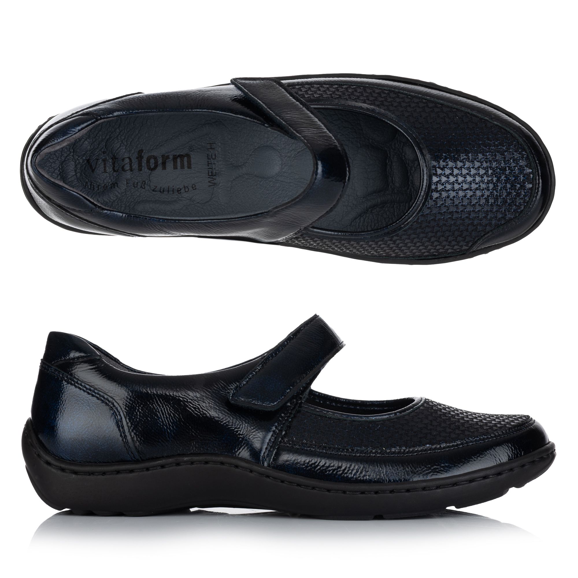 VITAFORM Mary- Jane Leder/ Stretch Klettverschluss Handnahtsohle