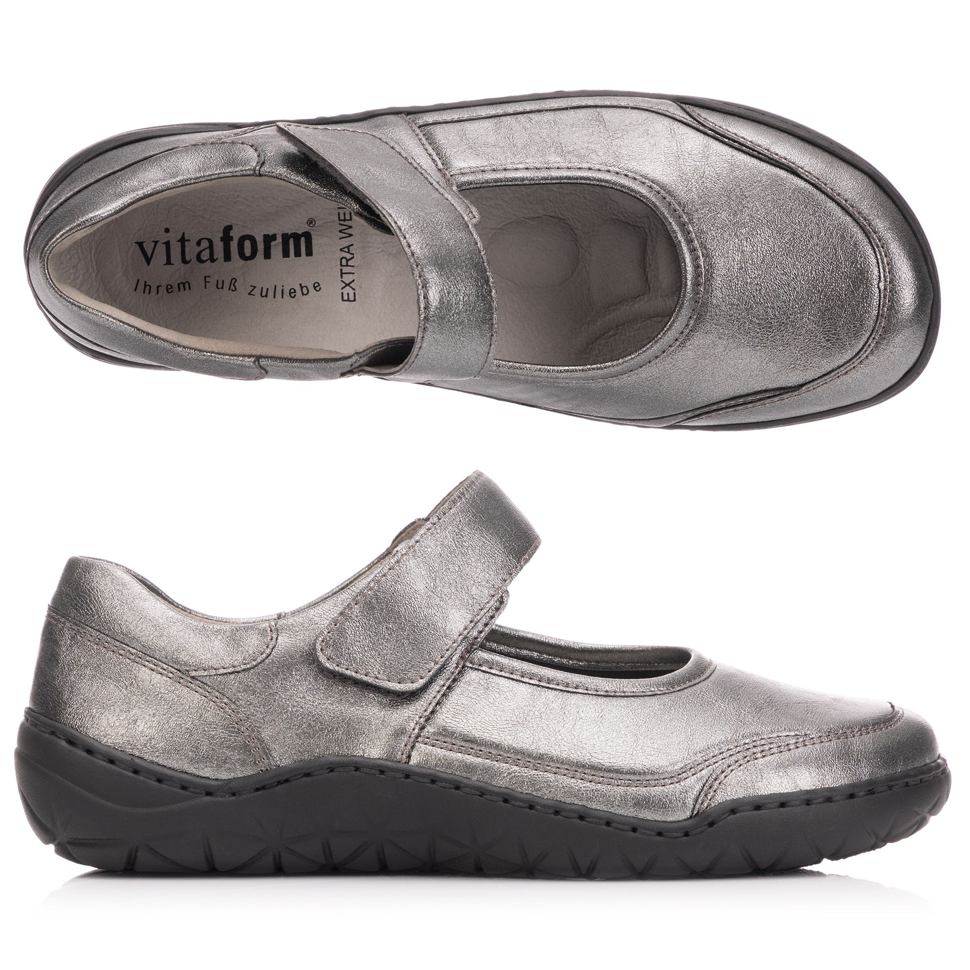 VITAFORM Damen-Mary-Jane Strechmaterial Klettverschluss Extraweit