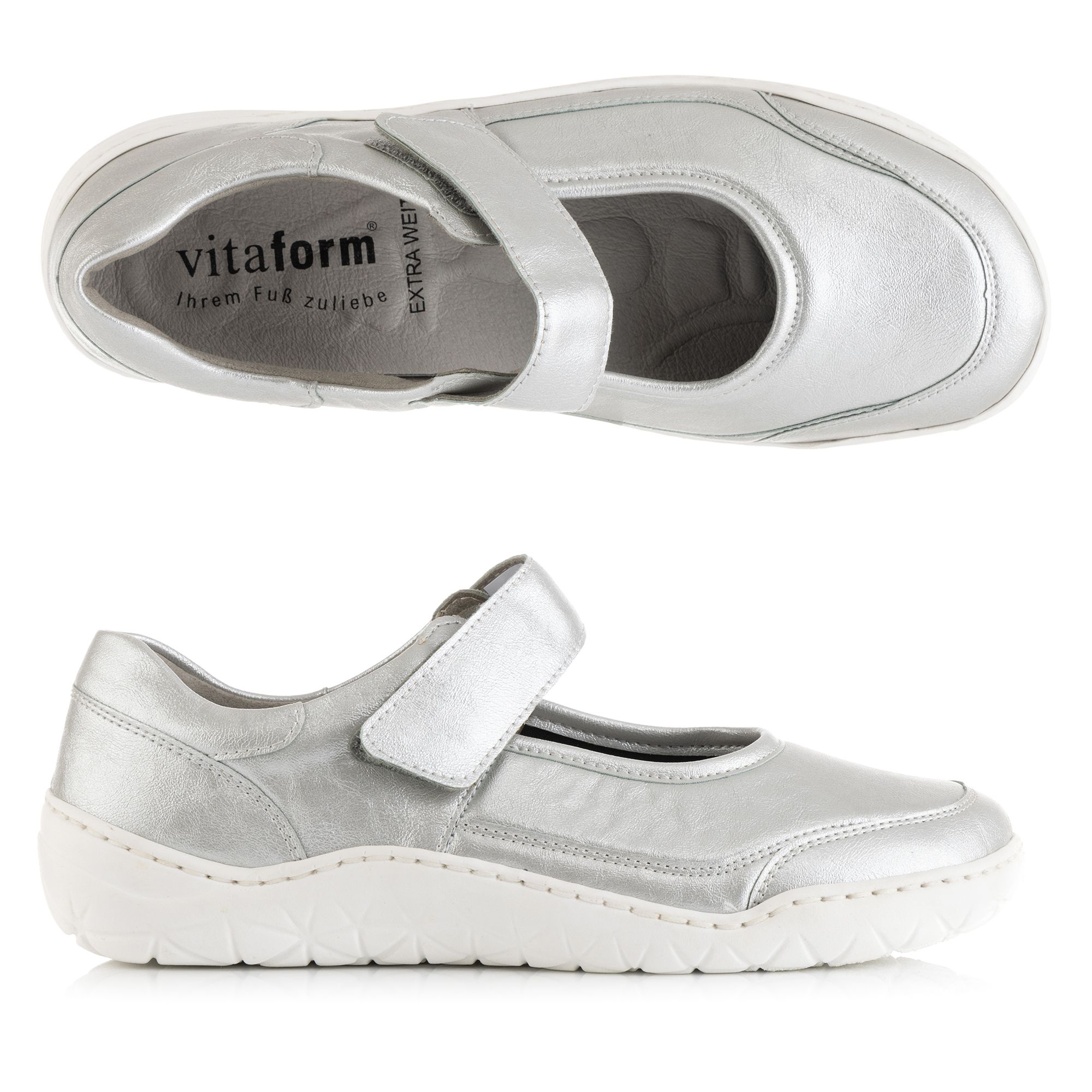VITAFORM Damen-Mary-Jane Strechmaterial Klettverschluss Extraweit