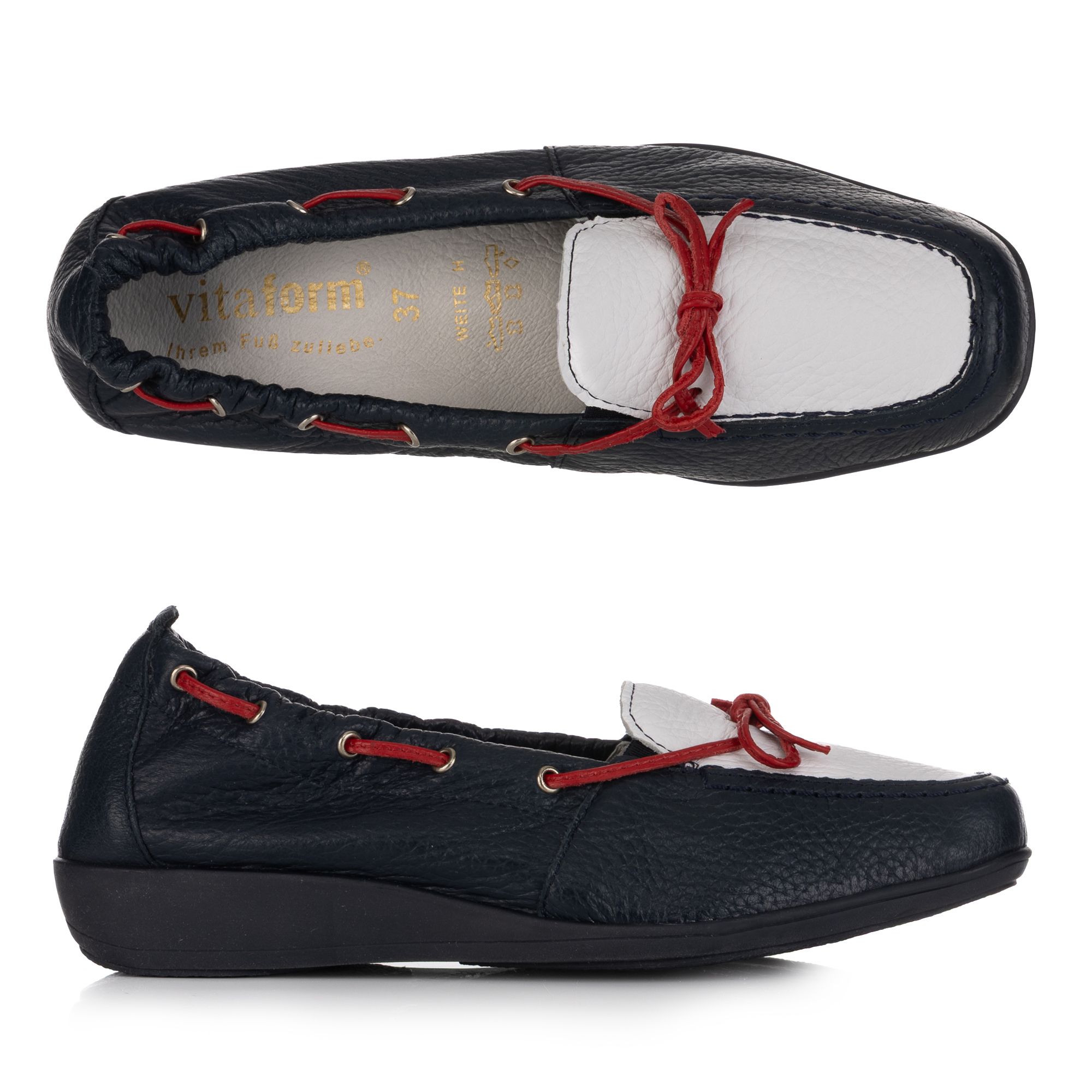 VITAFORM Damen- Slipper Hirschleder Bootschuh- Optik Sohle Hilka