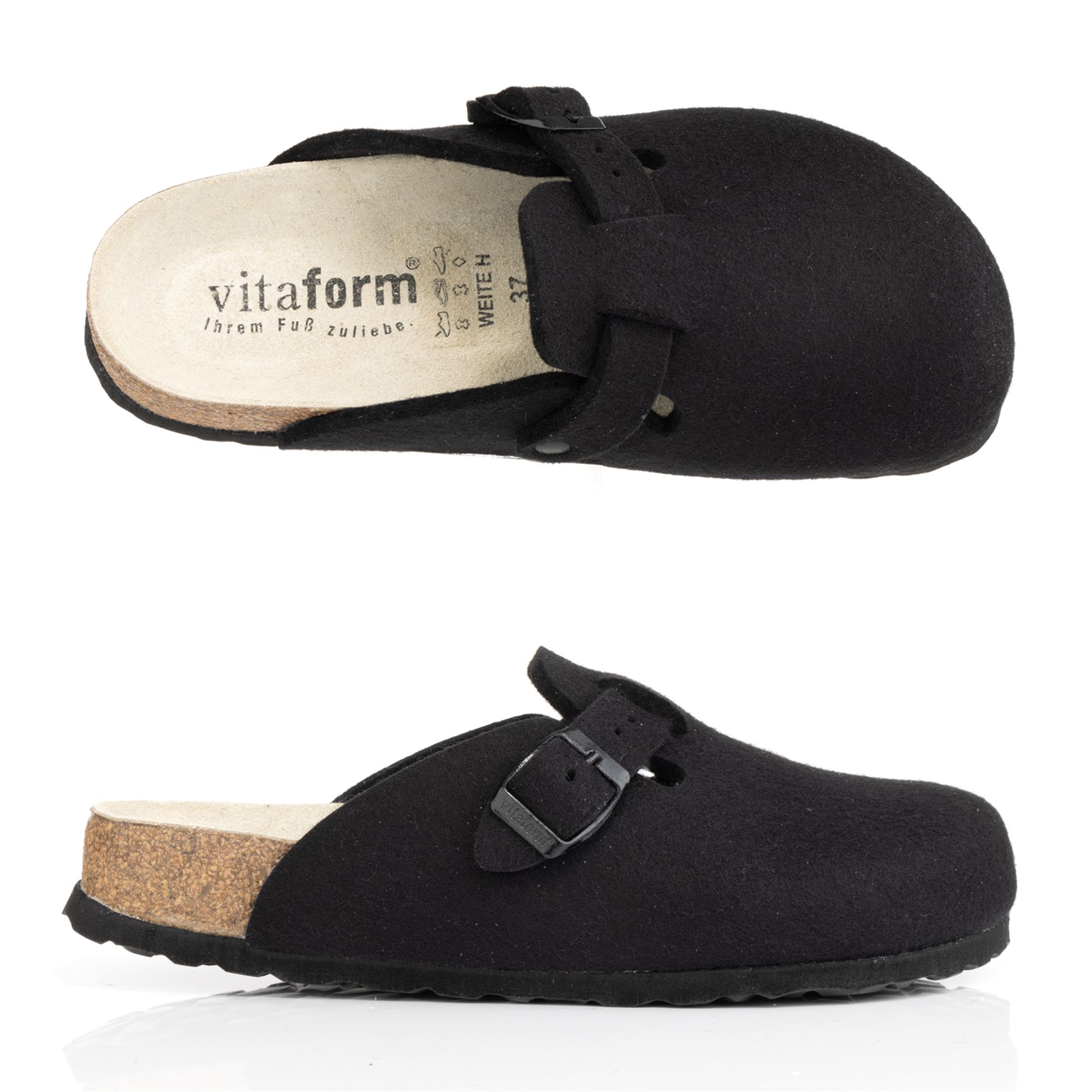 VITAFORM Damen-Clog Filz Schnalle Tieffußbett