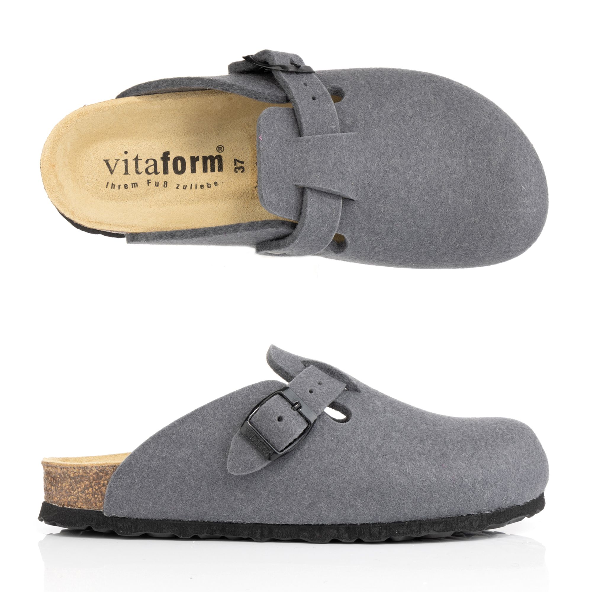 VITAFORM Damen-Clog Filz Schnalle Tieffußbett