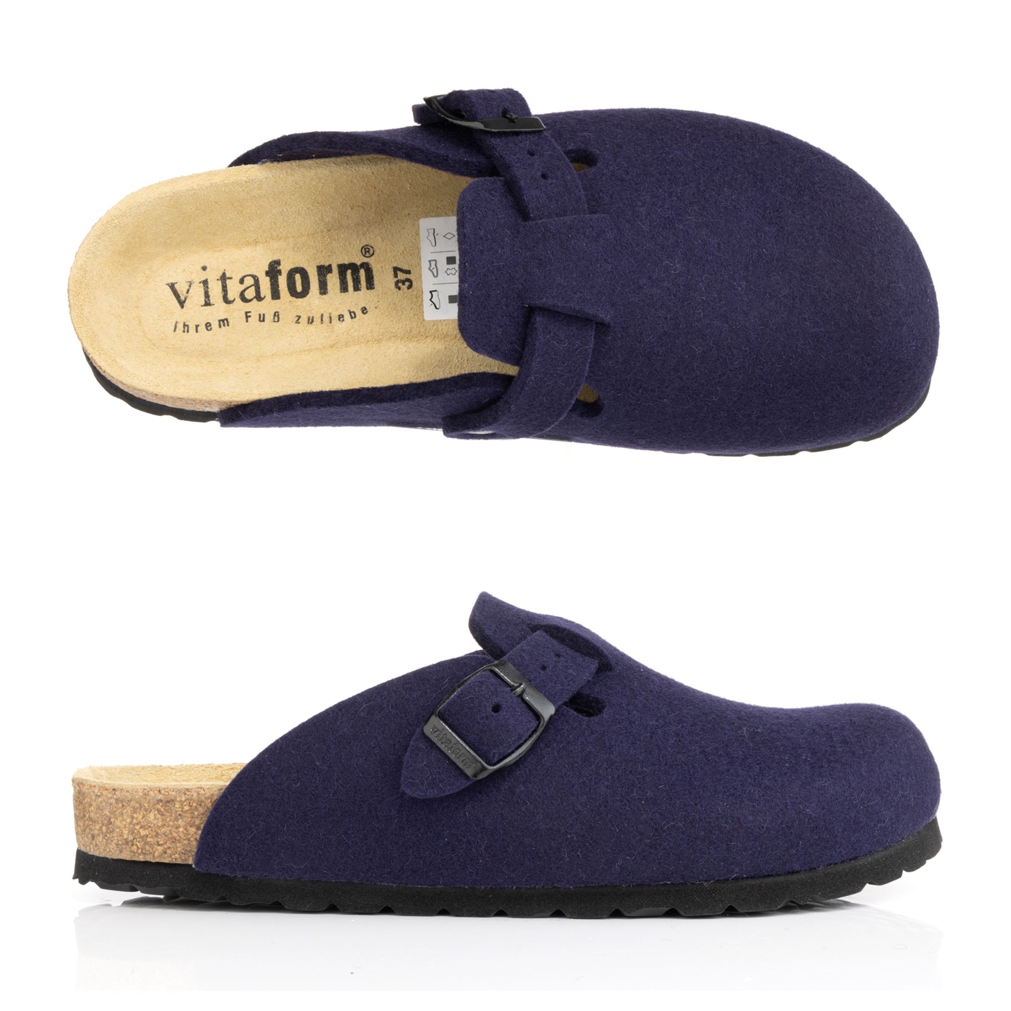 VITAFORM Damen-Clog Filz Schnalle Tieffußbett