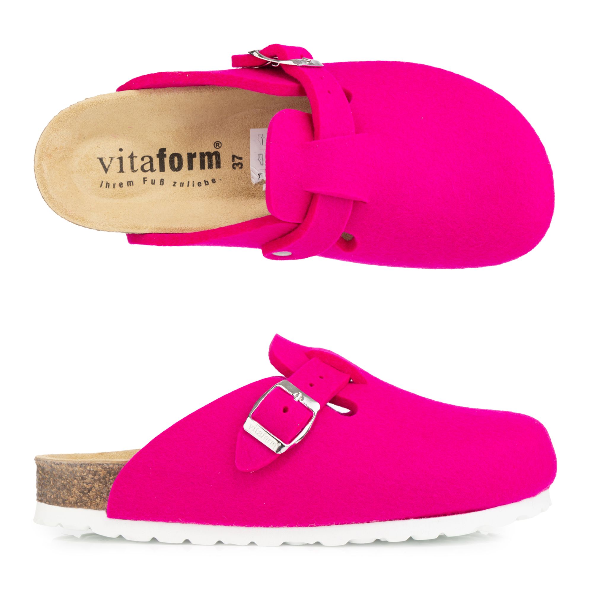 VITAFORM Damen-Clog Filz Schnalle Tieffußbett