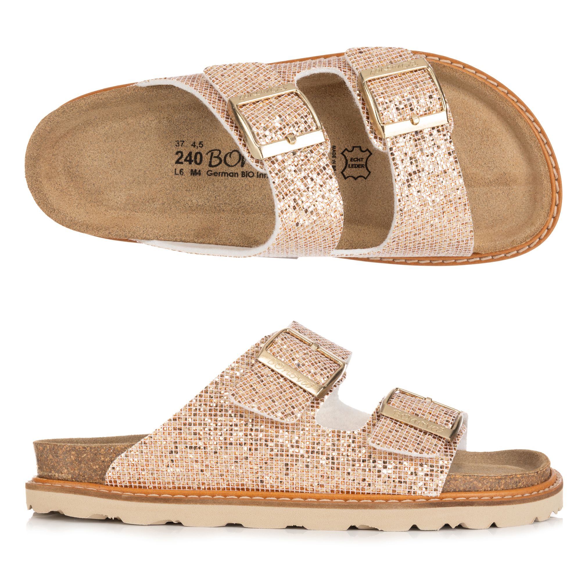 BONOVA Damen-Pantolette Glitzer-Optik 2 verstl. Riemen Super-Soft-Fußbett