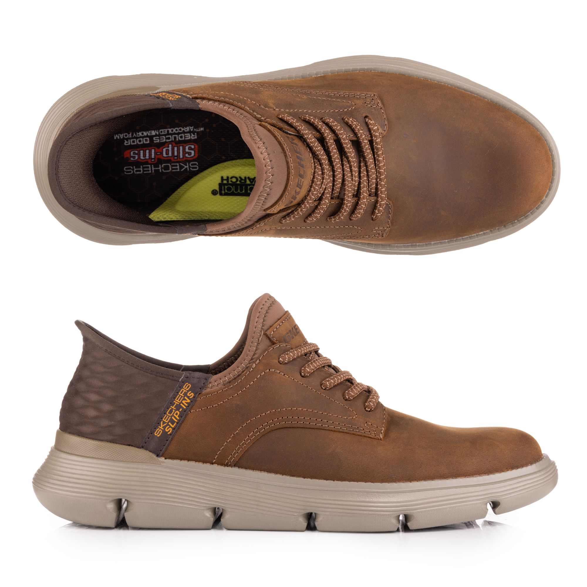 SKECHERS Herren-Slipper Glattleder elastische Schnürung Hands Free Slip-Ins®