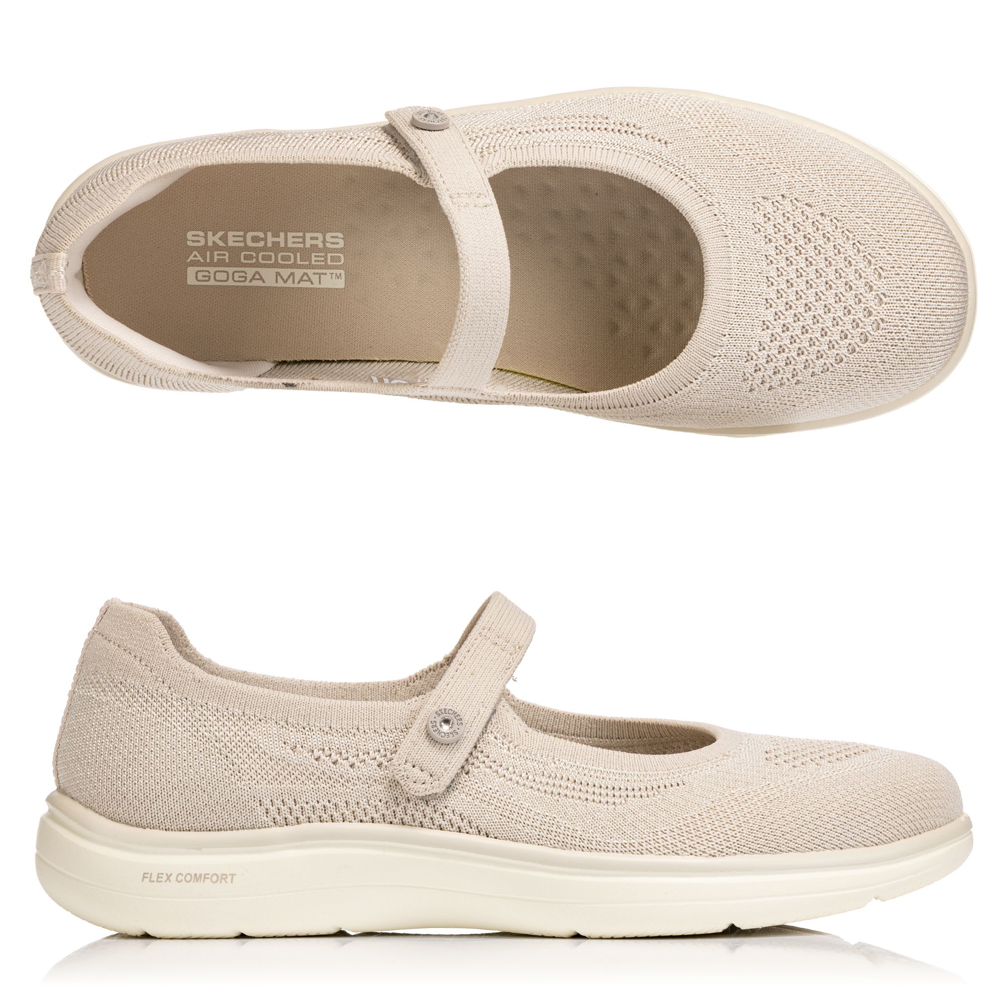 SKECHERS Damen-Ballerina Mary-Jane Funktionsstrick Goga Mat®-Sohle