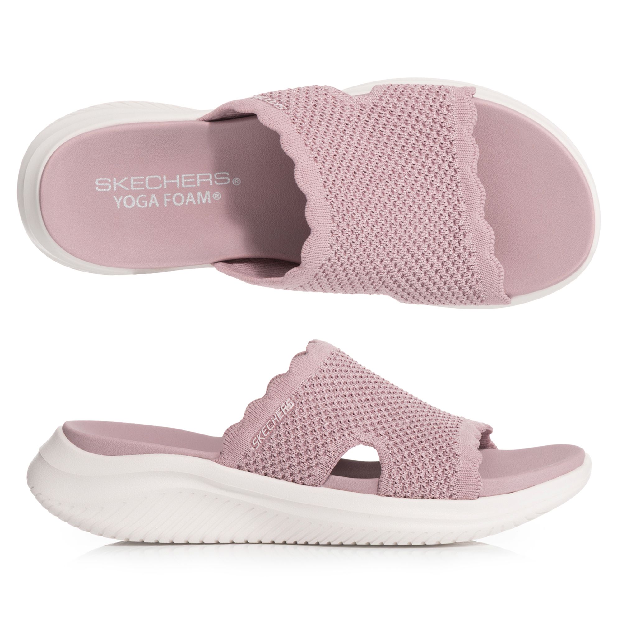 SKECHERS Damen-Pantolette Ultra Flex 3.0 Scalloped Shimmer Yoga Foam Fußbett