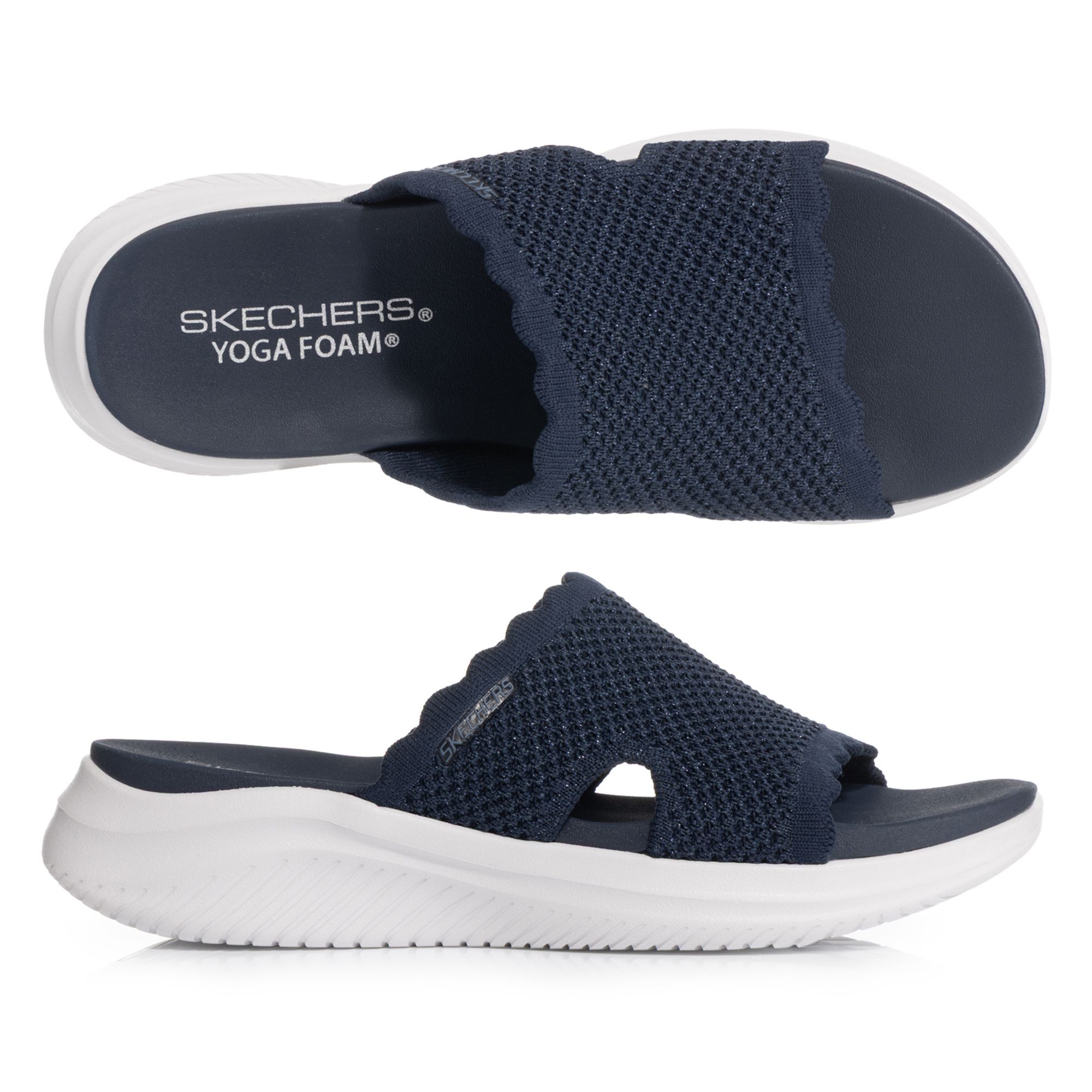 SKECHERS Damen-Pantolette Ultra Flex 3.0 Scalloped Shimmer Yoga Foam Fußbett