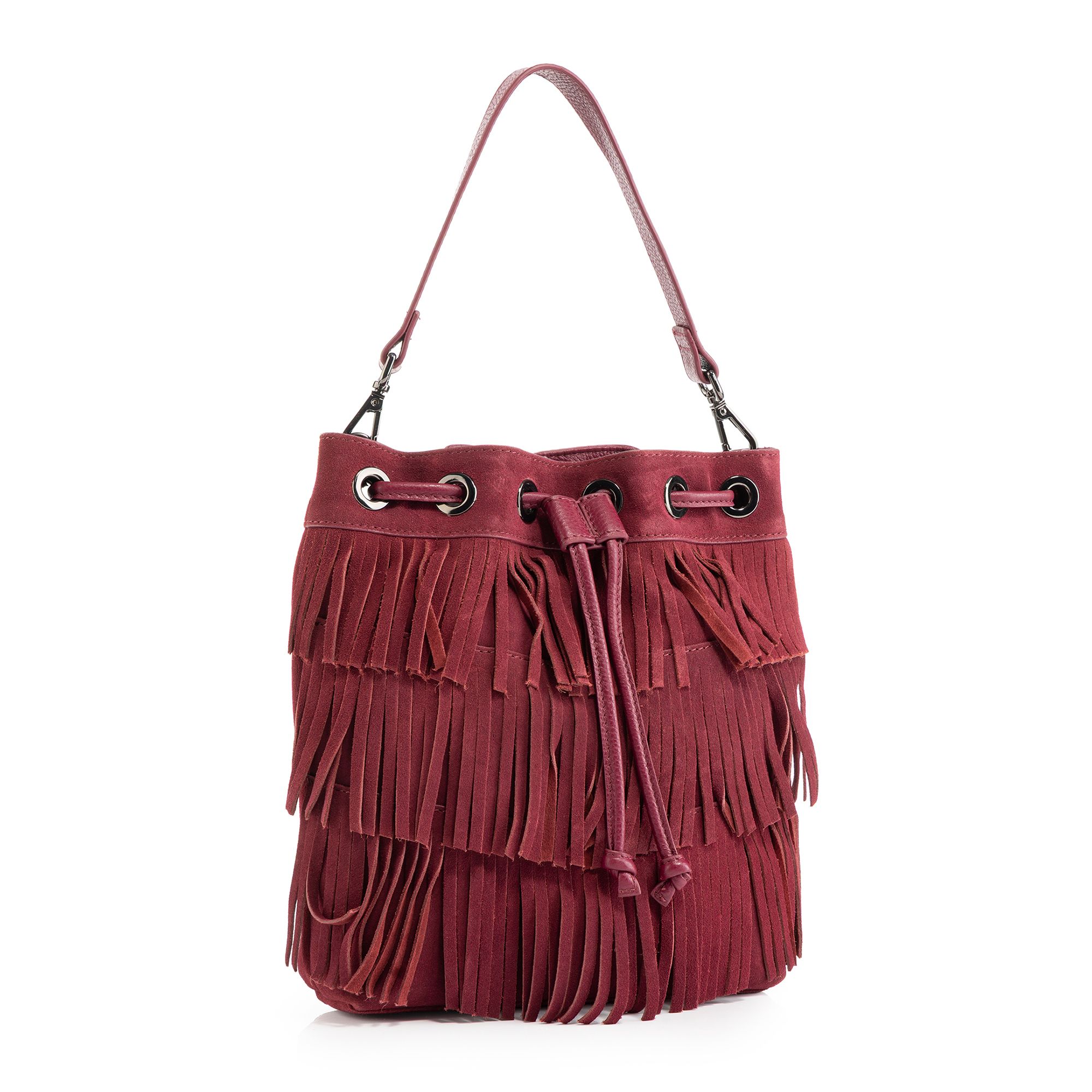 VIA MILANO Beuteltasche echt Leder Fransen Mittelfach
