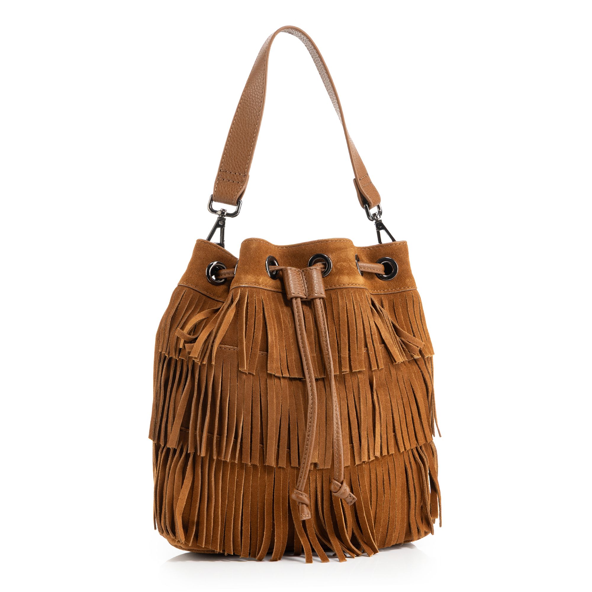 VIA MILANO Beuteltasche echt Leder Fransen Mittelfach