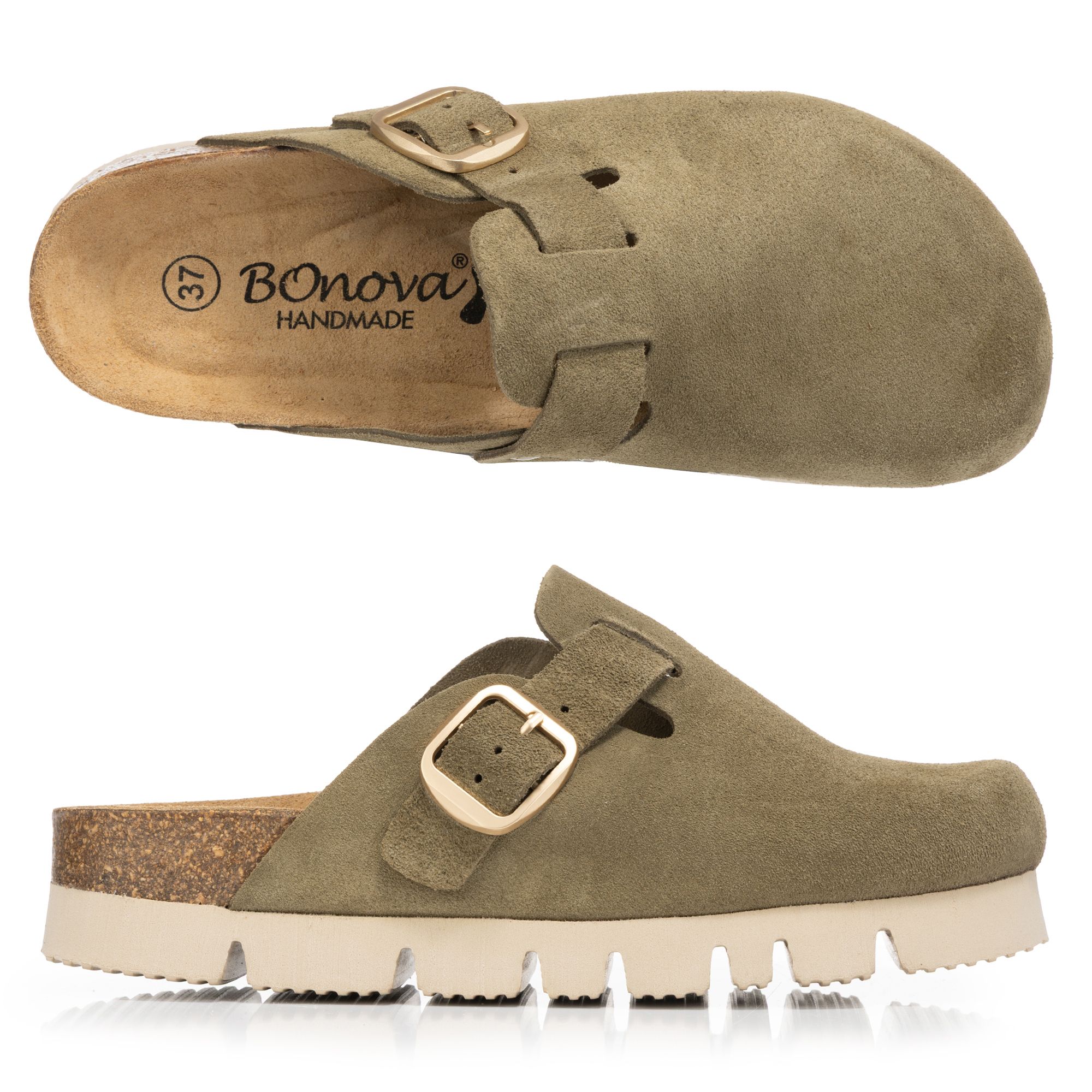 BONOVA Damen-Clog verstellbarer Riemen Plateausohle ca. 2cm Super-Soft-Fußbett