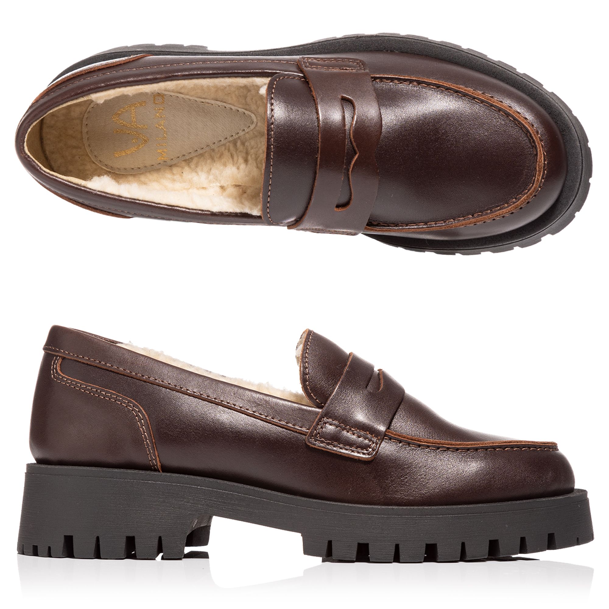 VIA MILANO Damen-Loafer echt Leder gefüttert Innensohle gepolstert