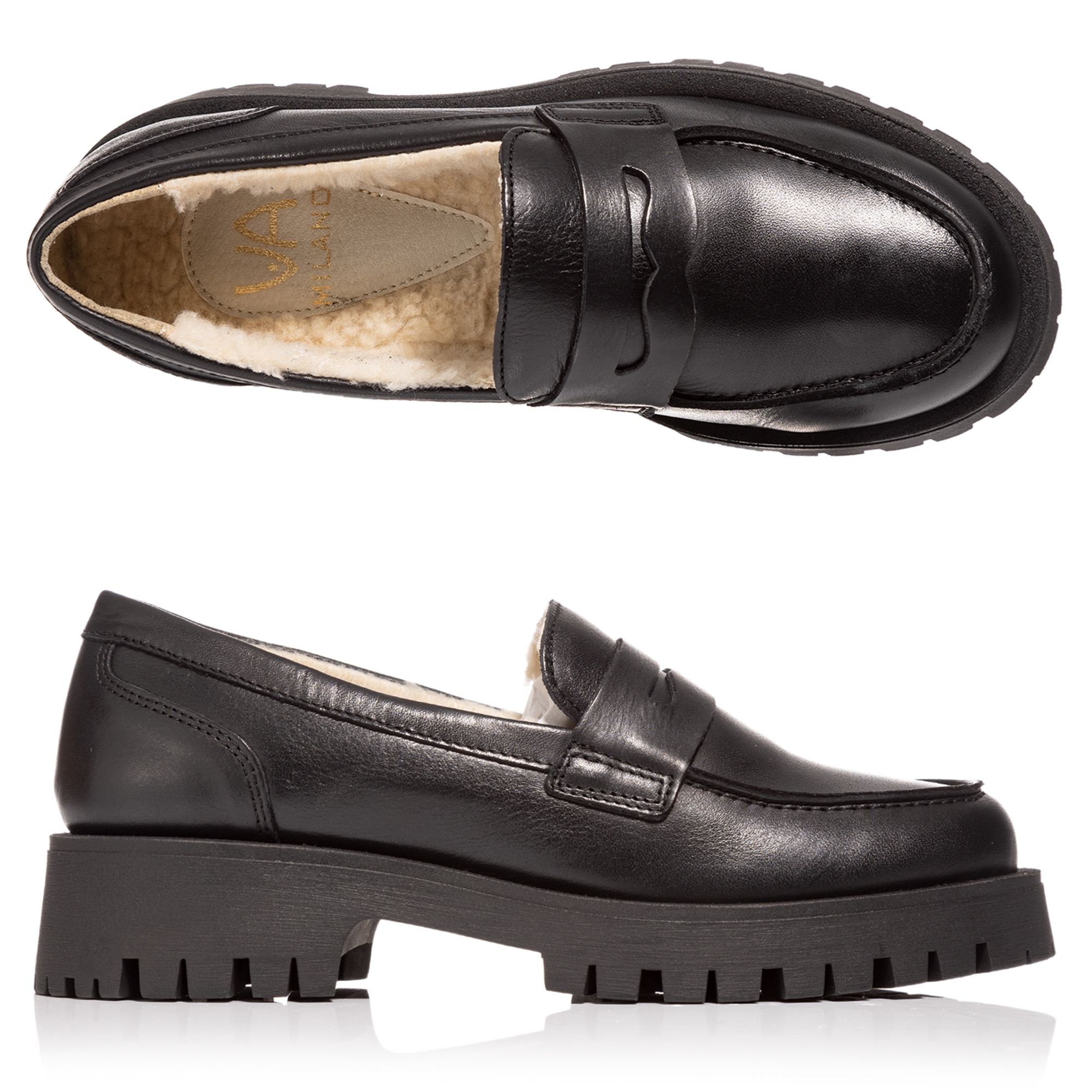 VIA MILANO Damen-Loafer echt Leder gefüttert Innensohle gepolstert