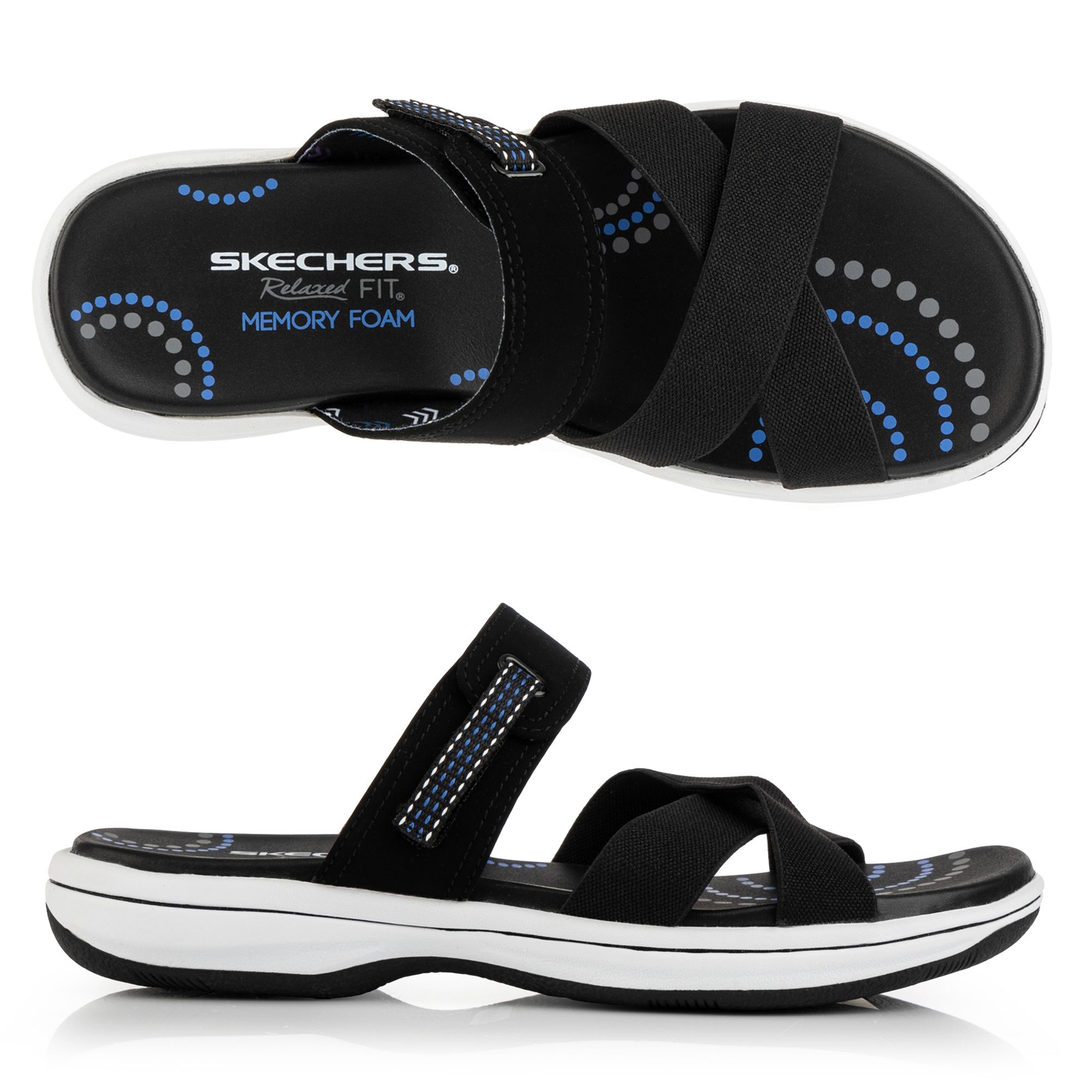 SKECHERS Damen-Pantolette Bayshore Materialmix Klettverschluss