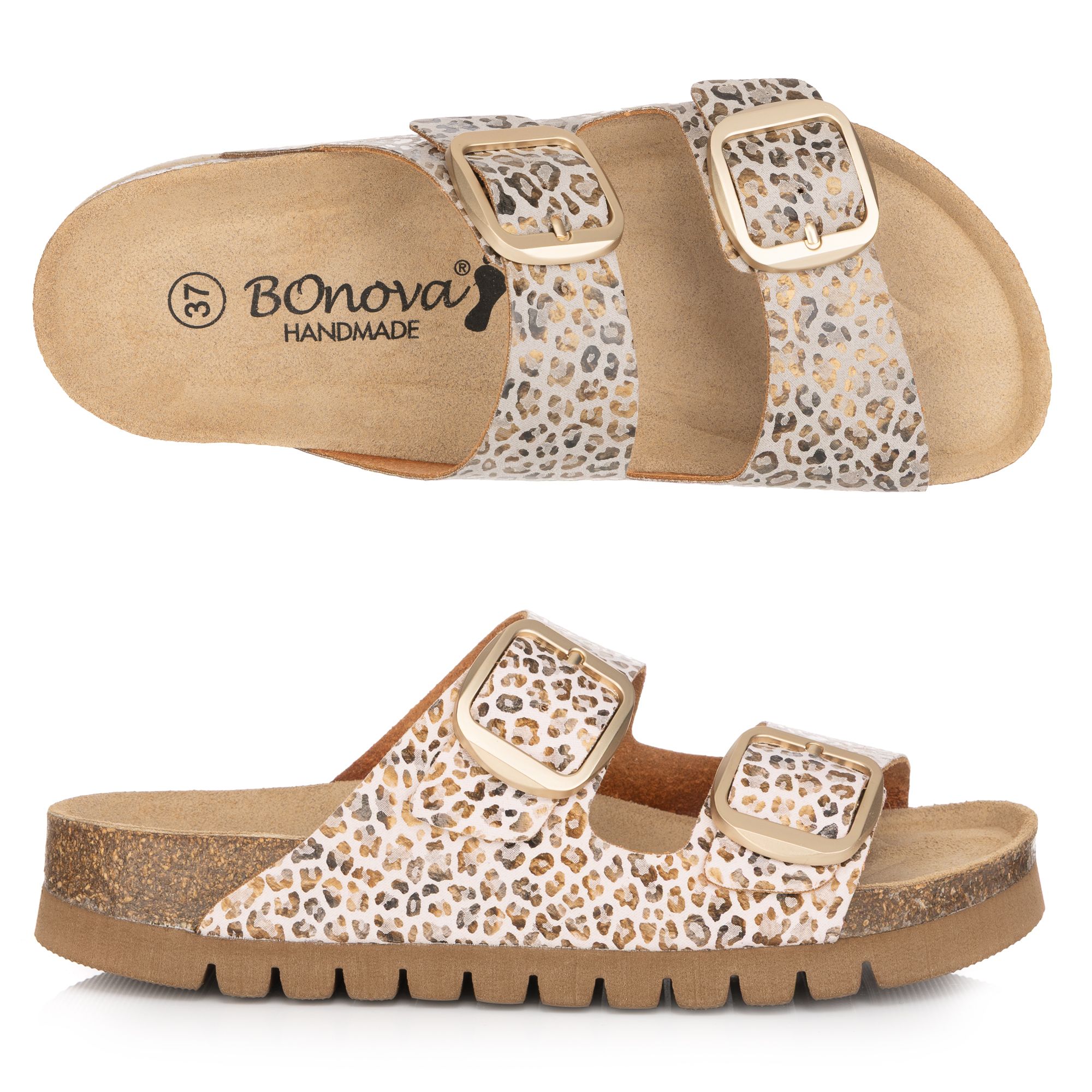 BONOVA Damen-Pantolette Leo-Optik 2 verstel. Riemen Super-Soft-Fußbett