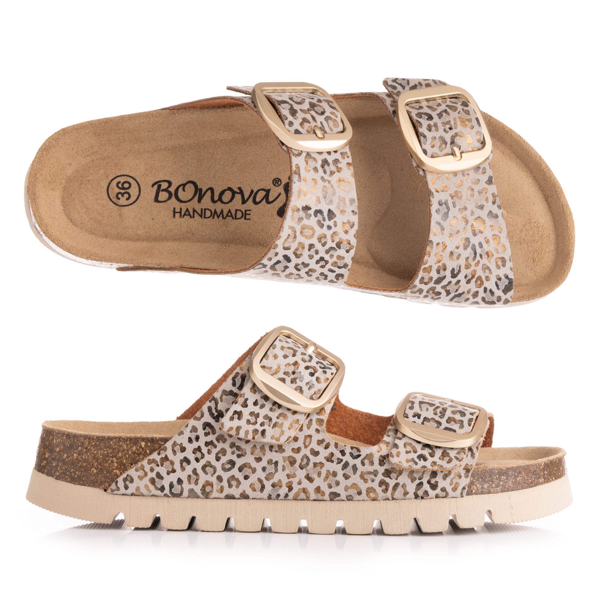 BONOVA Damen-Pantolette Leo-Optik 2 verstel. Riemen Super-Soft-Fußbett