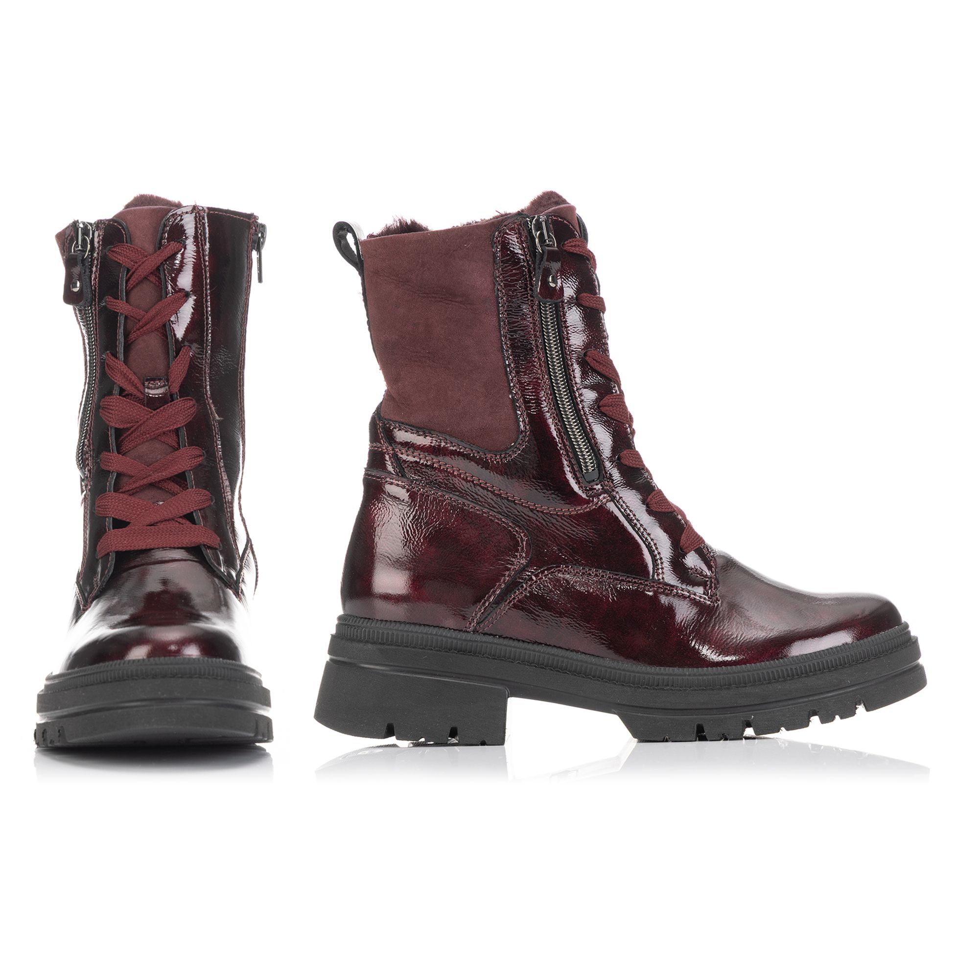 VITAFORM Damen-Stiefelette Lackleder/Lammfell 2 Reißverschlüsse Absatzsohle