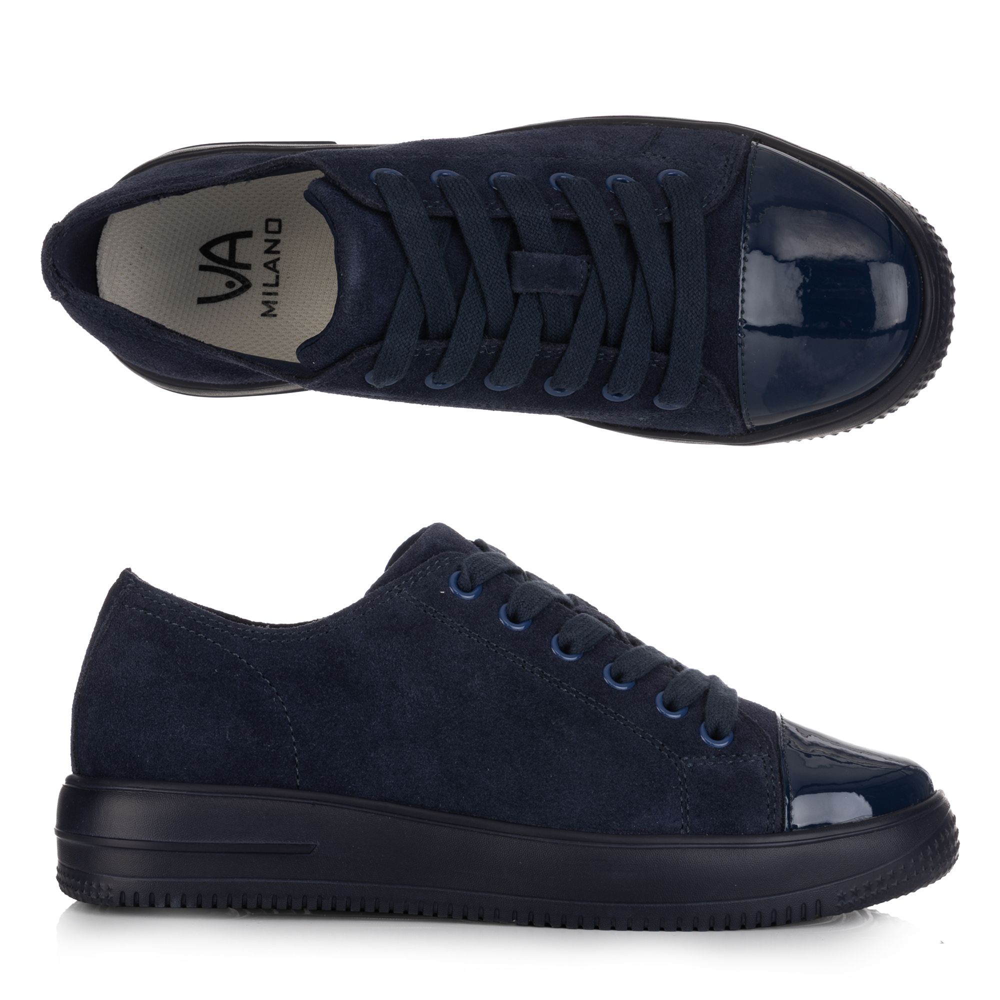 VIA MILANO Damen-Sneaker Materialmix runde Lackspitze Schnürung