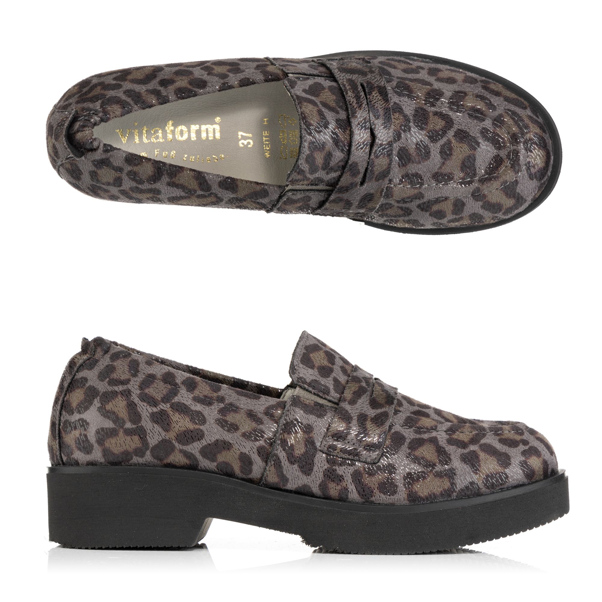 VITAFORM Damen-Slipper Stretchmaterial Leo-Optik Sohle Zoe